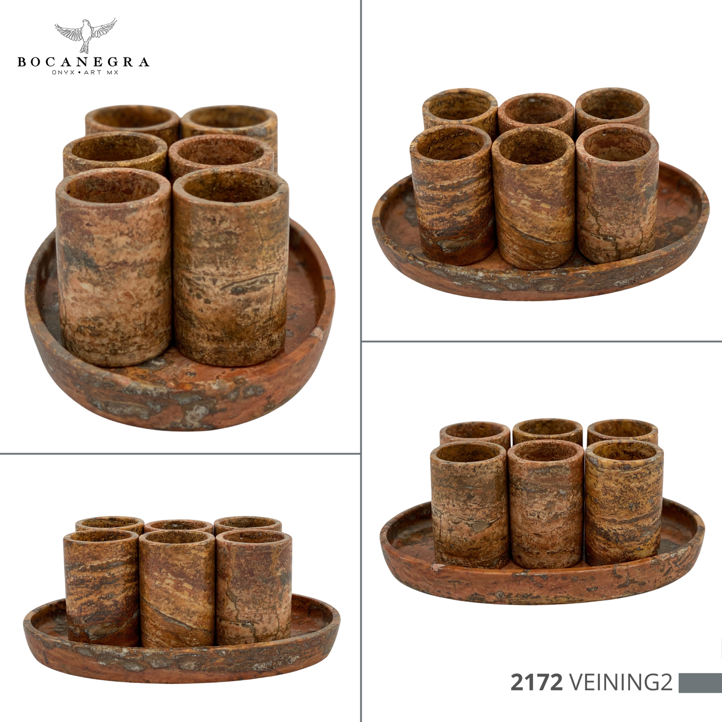 Copper Onyx Tequila Shots - Hand carved shot - (Set of 6)