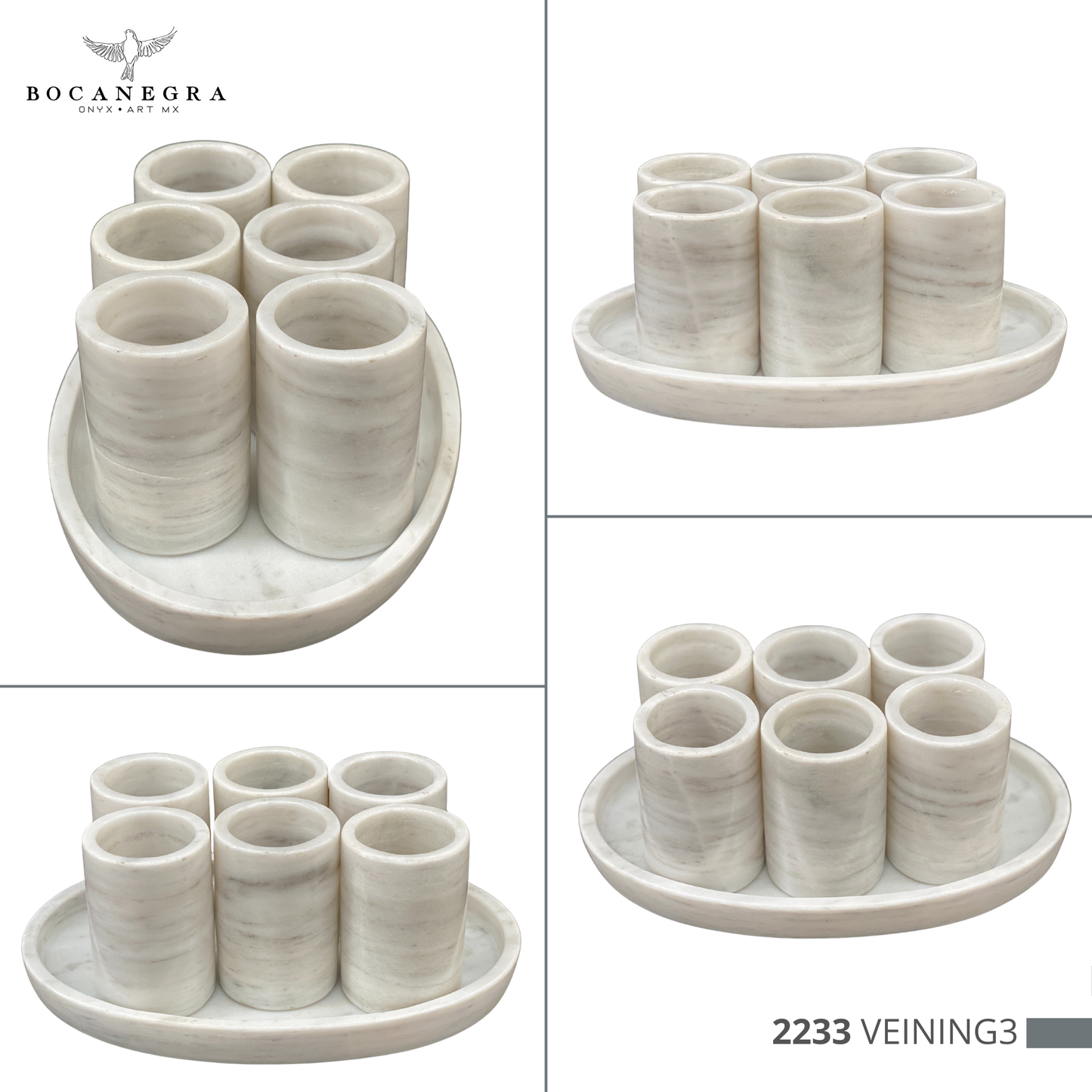 White Marble Tequila Shots - Hand carved shot - (Set of 6)