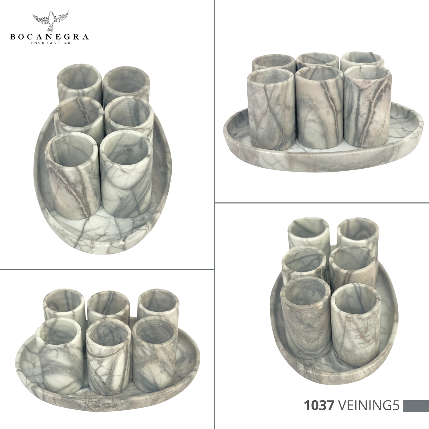 White & Gray MarbleTequila Shots - Hand carved shot - (Set of 6)