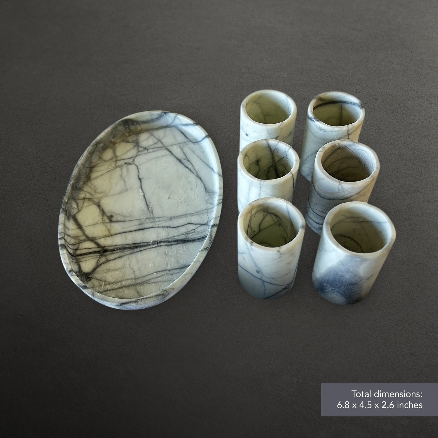 White & Gray MarbleTequila Shots - Hand carved shot - (Set of 6)