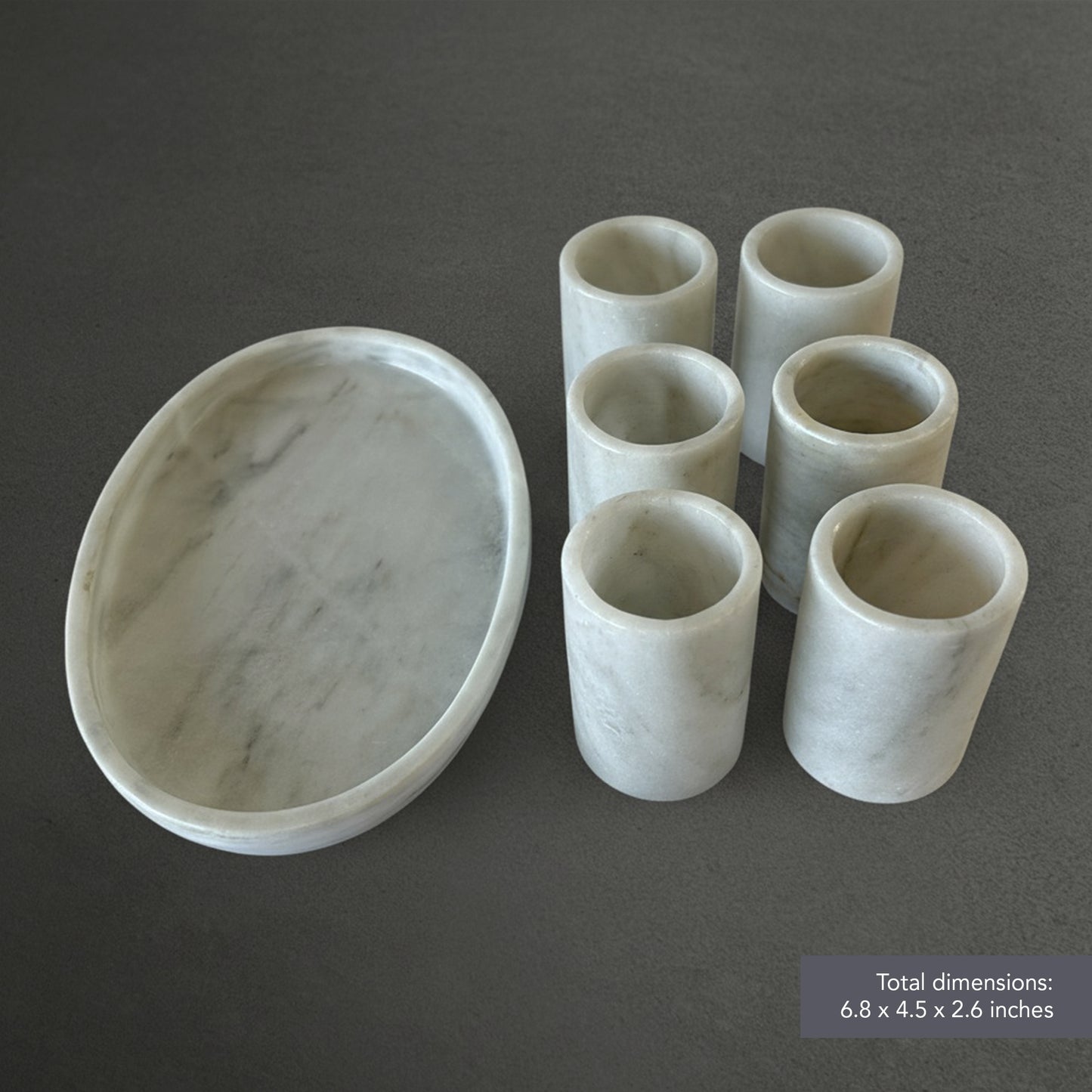 White Marble Tequila Shots - Hand carved shot - (Set of 6)