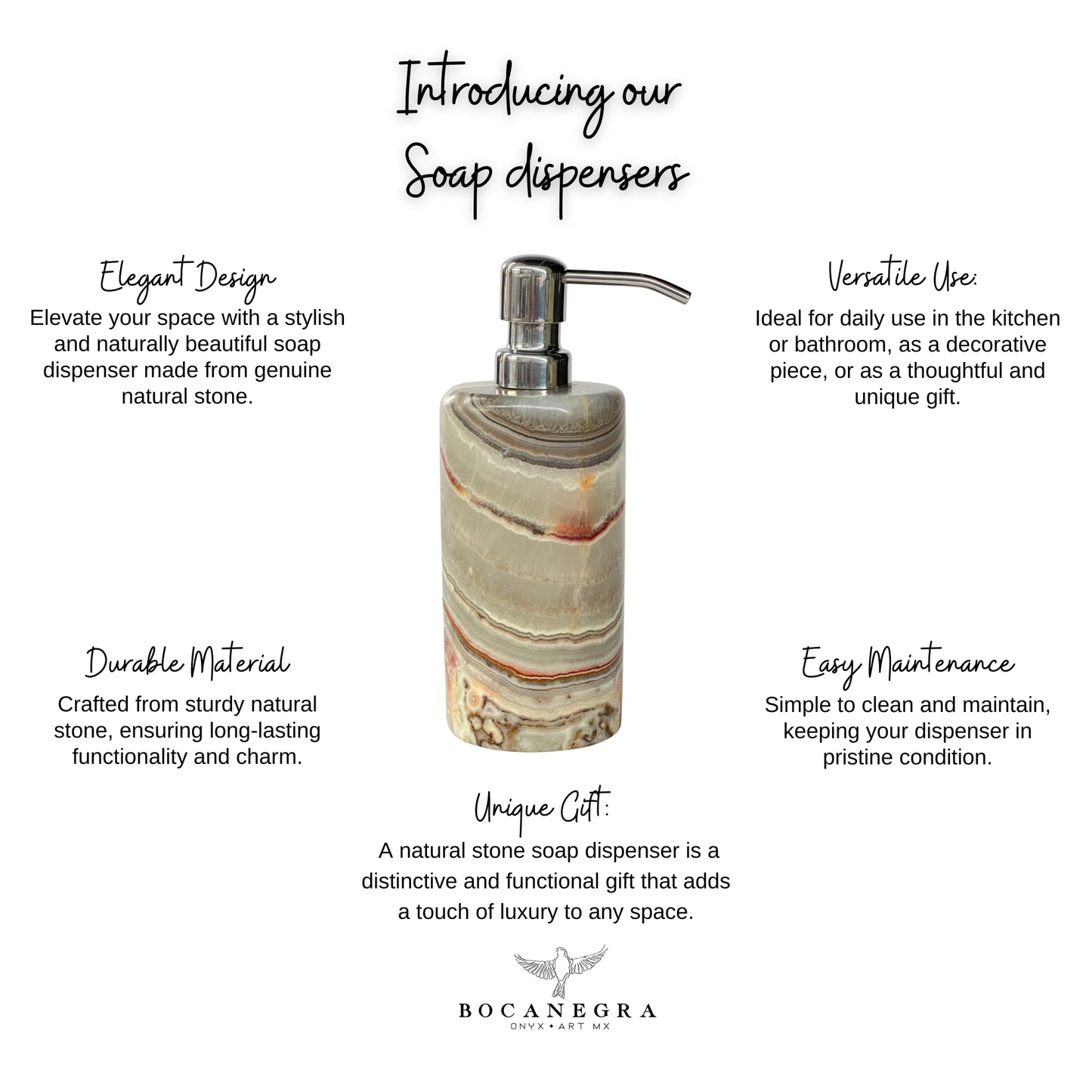 Handmade Onyx Soap Dispenser - Simple Elegance for Your Home