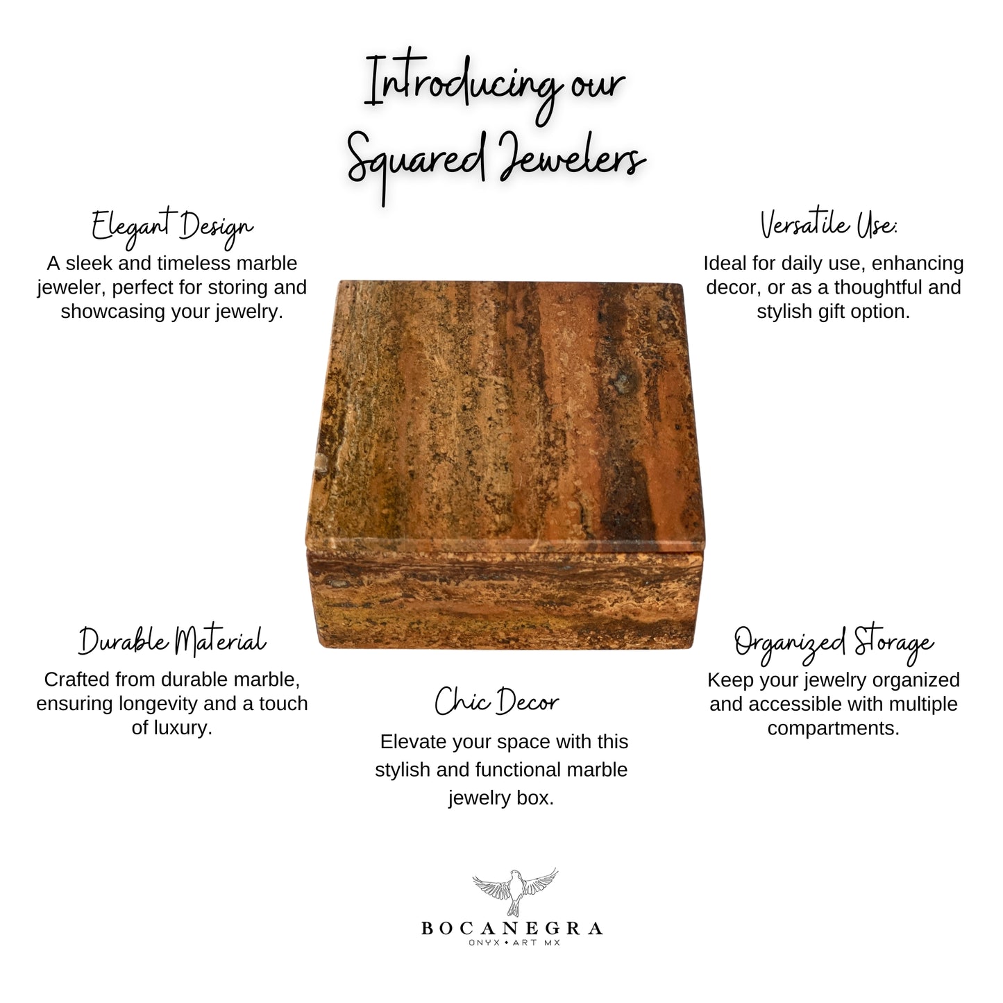 Elegant Squared Marble Stone Jeweler - Timeless Mexican Craftsmanship