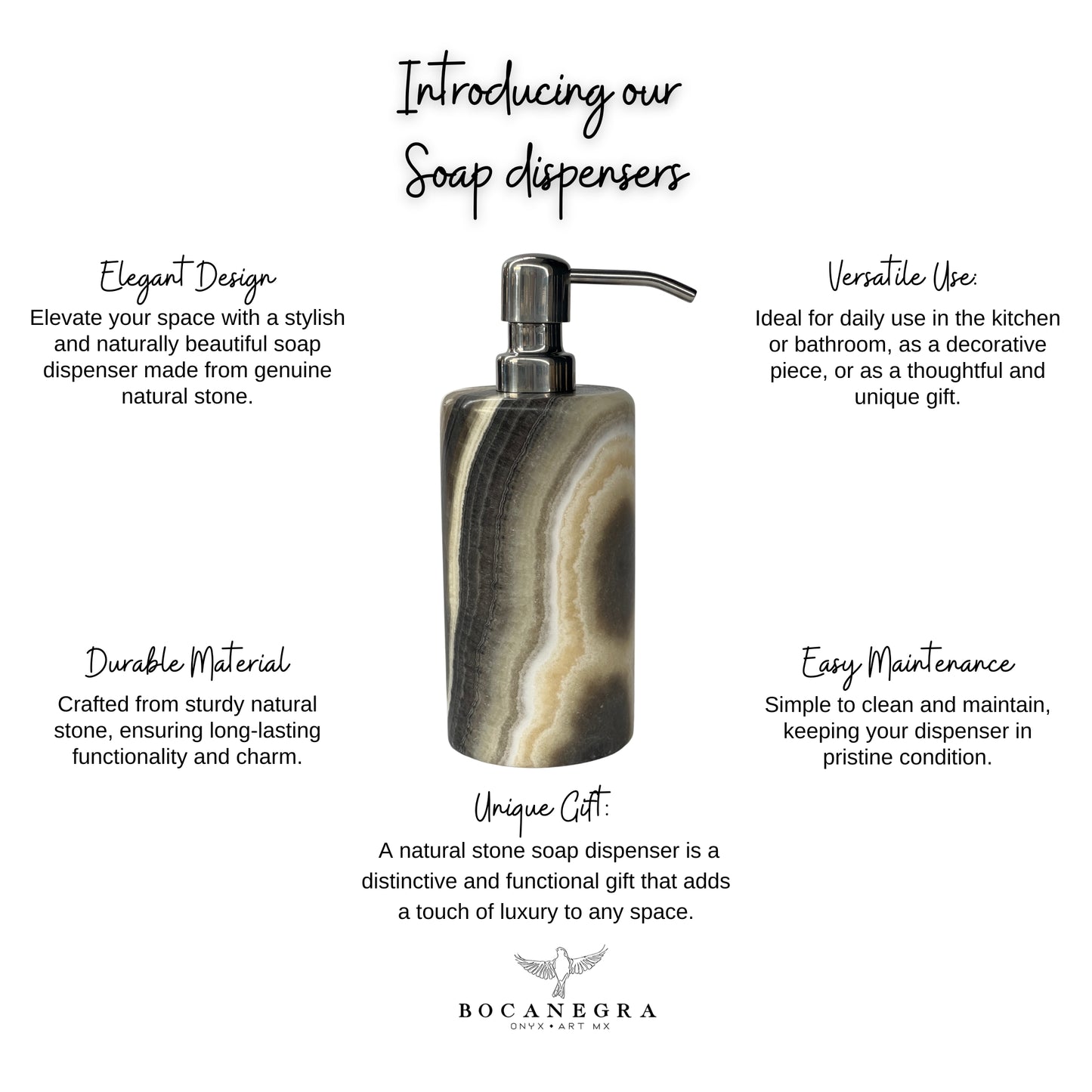 Handmade Onyx Soap Dispenser - Simple Elegance for Your Home
