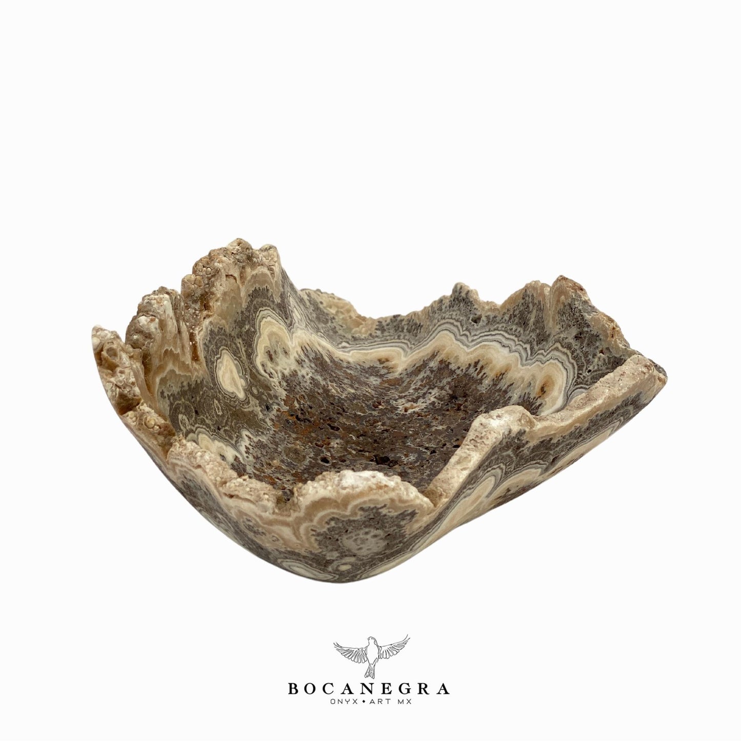 Hand-Carved Onyx Bowl – Natural Stone Centerpiece, Beige & Gray