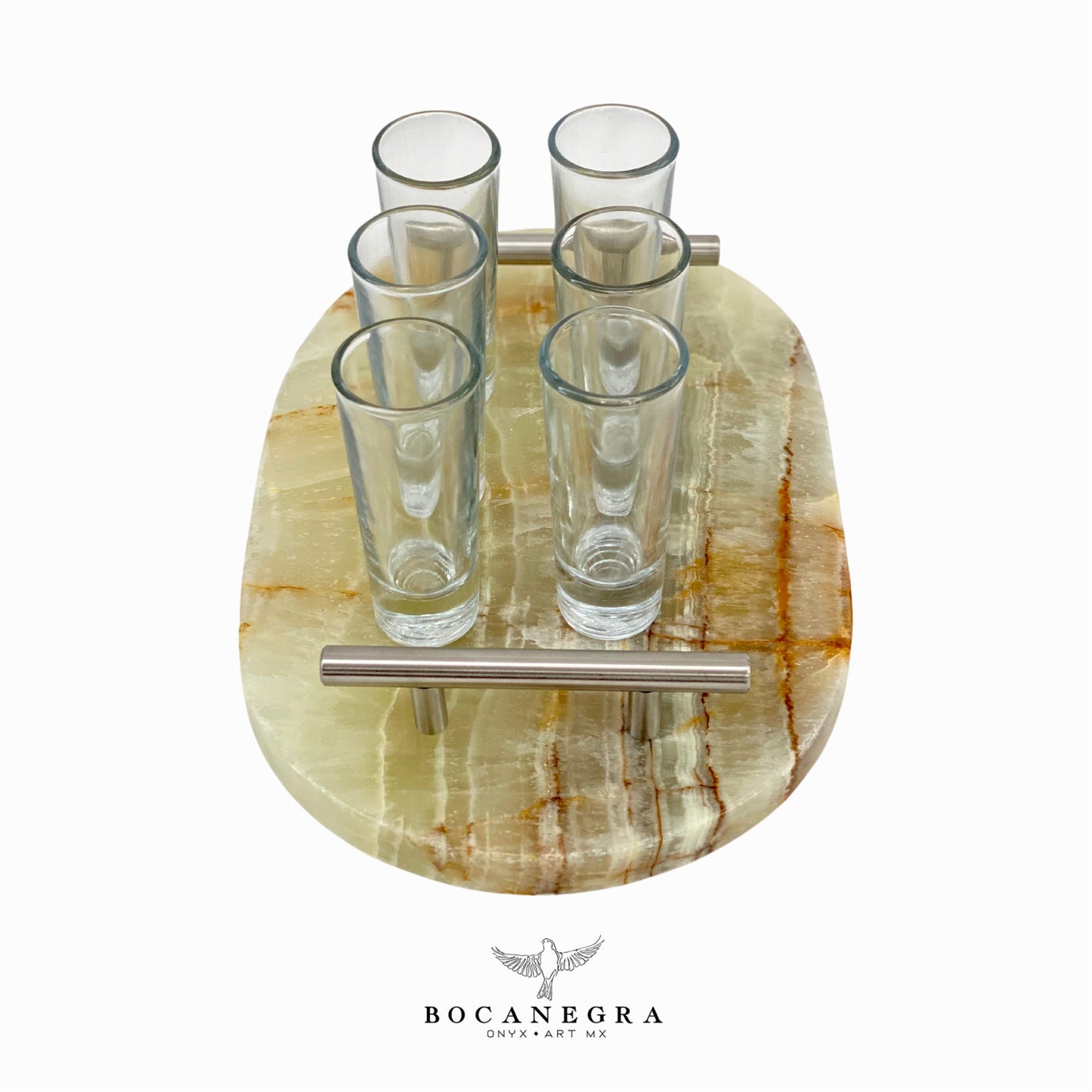 Tequila Glass Shots with Beige Onyx tray (6 shots set)