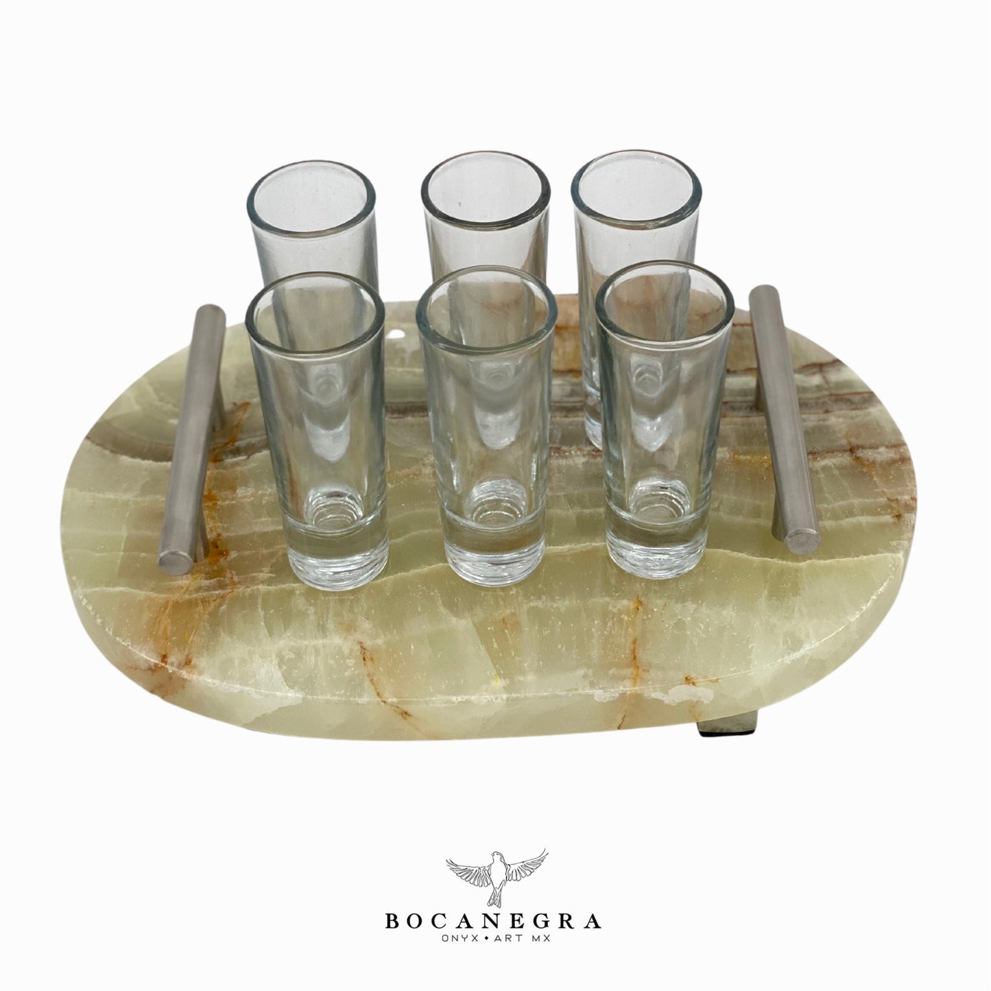 Tequila Glass Shots with Beige Onyx tray (6 shots set)