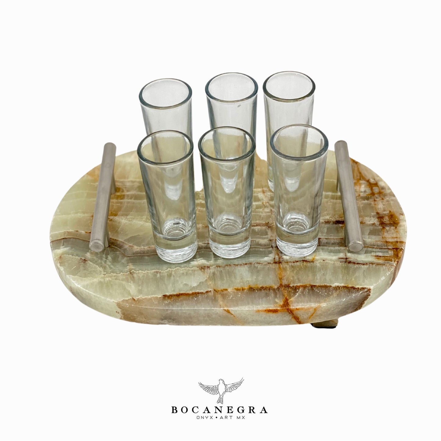 Tequila Glass Shots with Green Onyx tray (6 shots set)