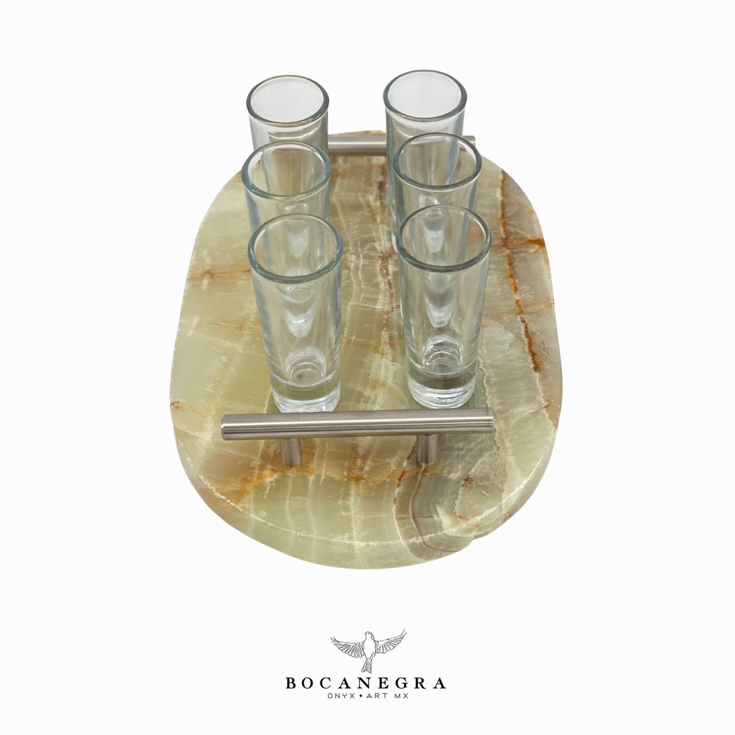 Tequila Glass Shots with Green Onyx tray (6 shots set)