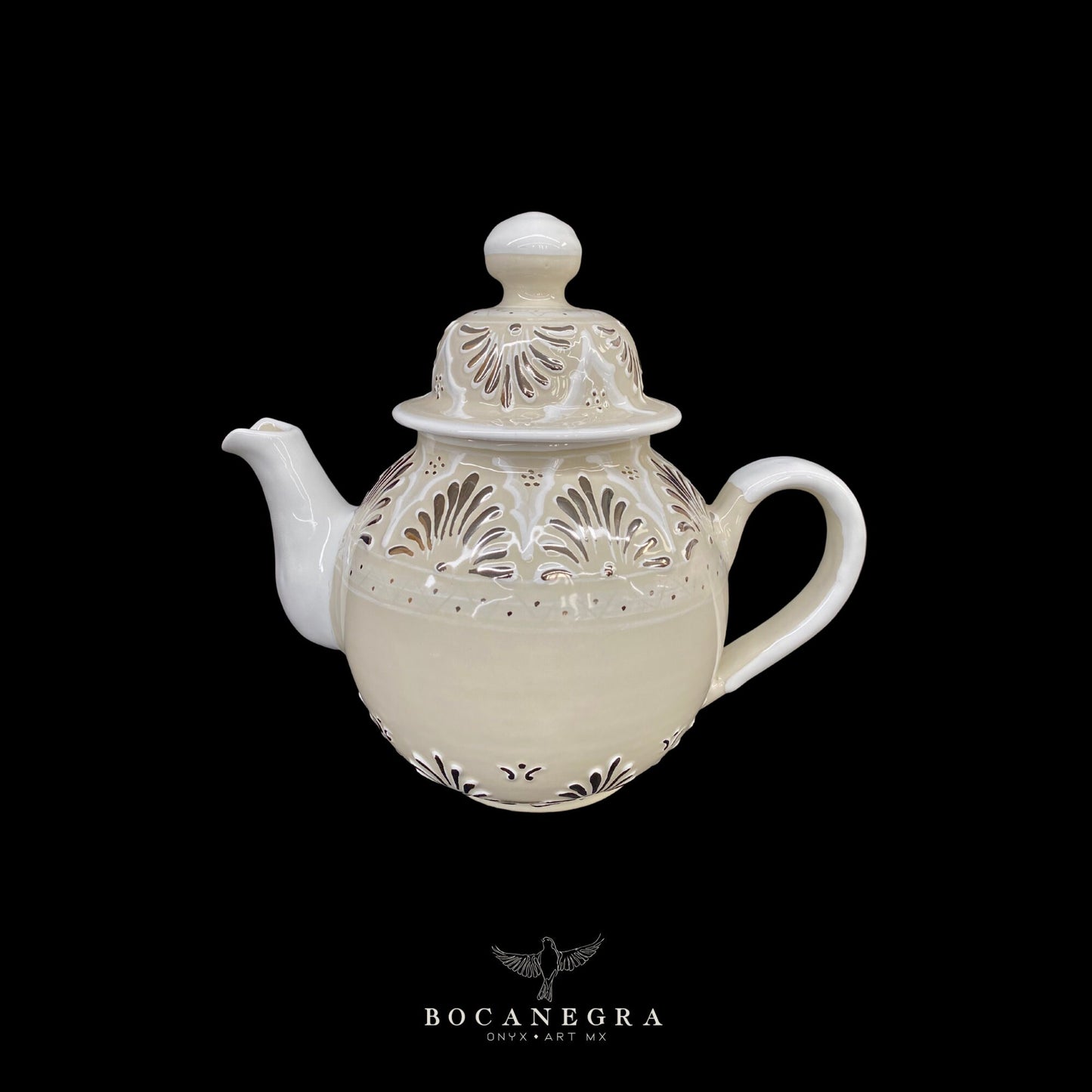 White Talavera Tea Set with Platinum Inlay Set of 4 pieces