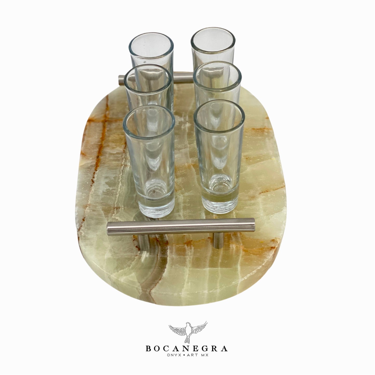 Tequila Glass Shots with Beige Onyx tray (6 shots set)