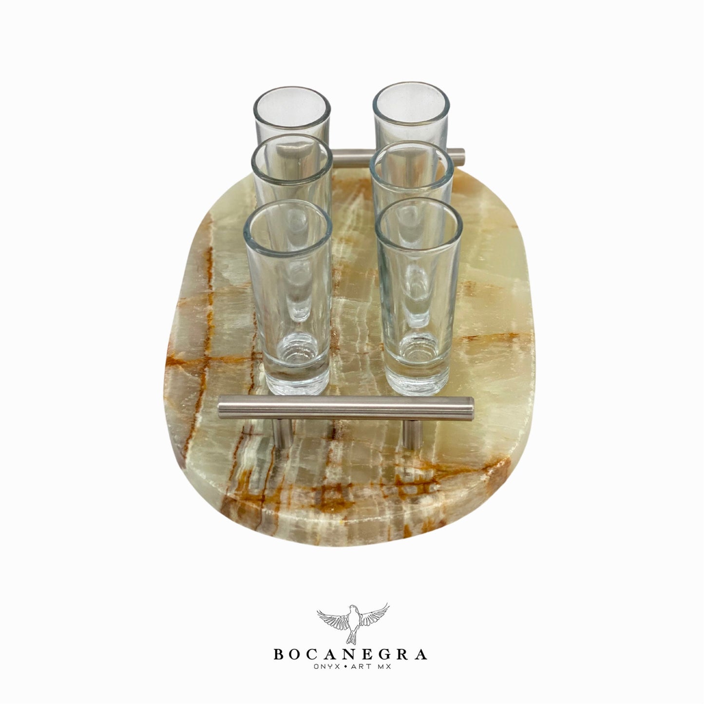Tequila Glass Shots with Green Onyx tray (6 shots set)