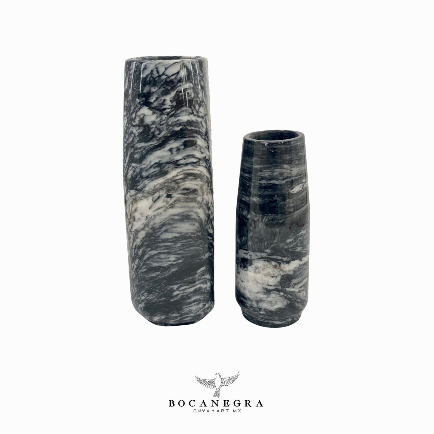 Black Marble Decorative Vase - 2 Stone Set - Home Decor