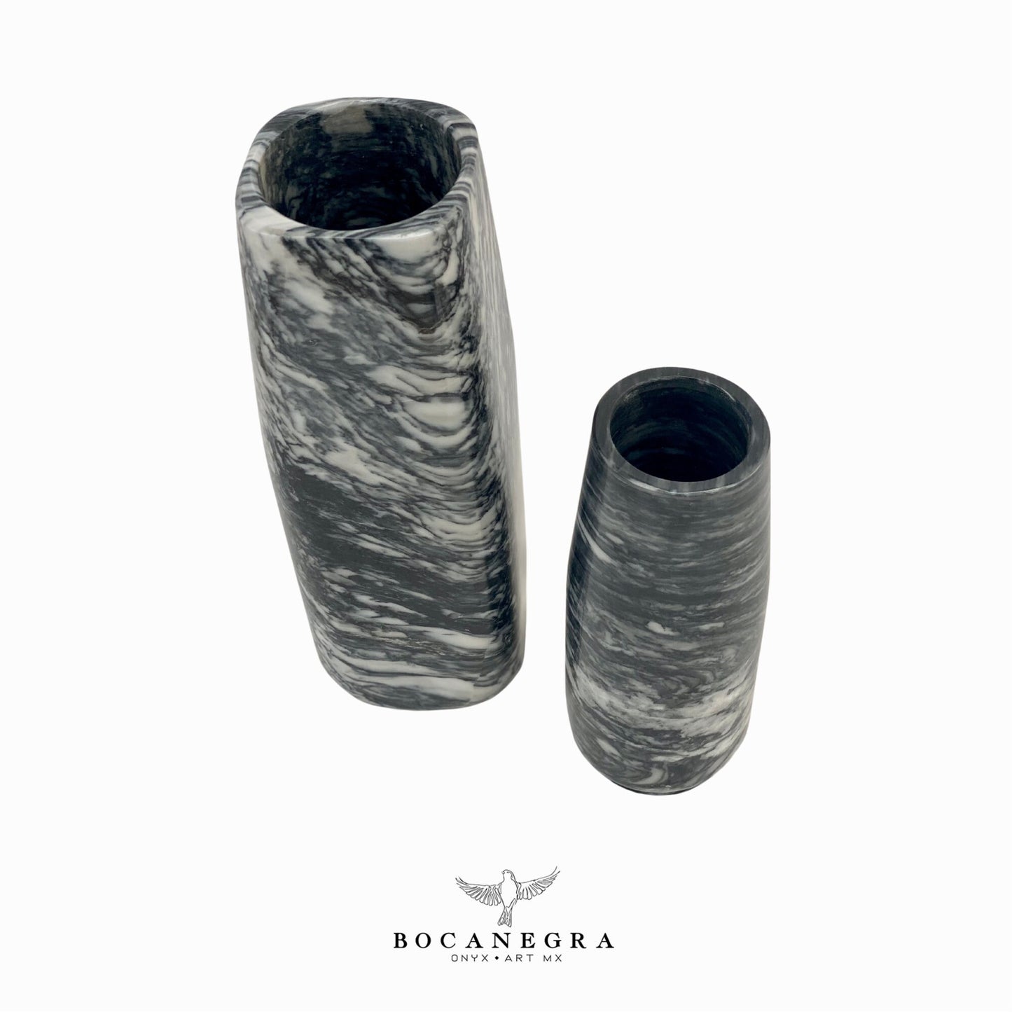 Black Marble Decorative Vase - 2 Stone Set - Home Decor