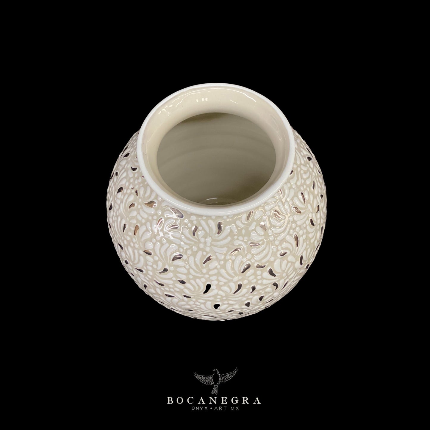 White Talavera Decorative Vase with Platinum Inlay