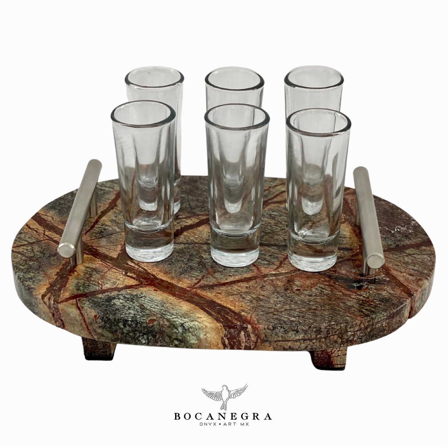 Tequila Glass Shots with Red Marble tray (6 shots set)