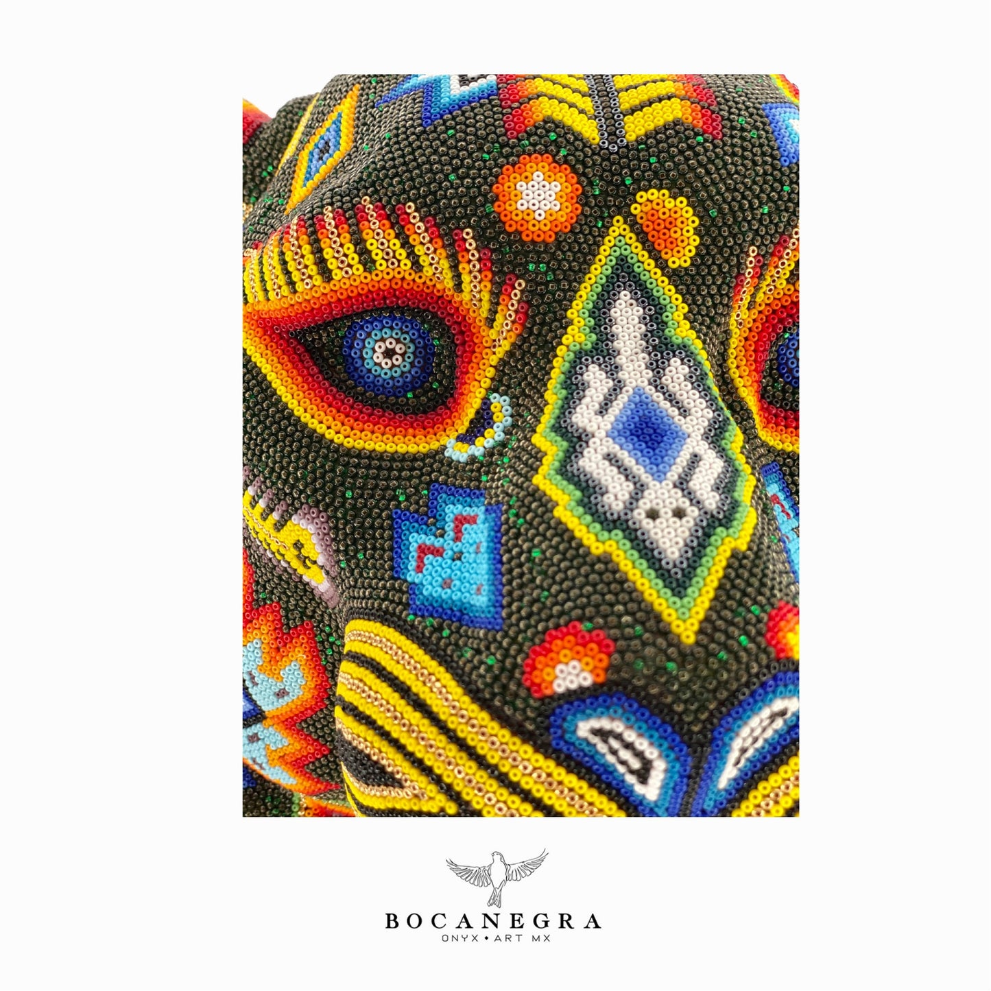 Huichol Art Jaguar - Beadwork sculpture - Handcrafted Jaguar - Handmade - Folk Art