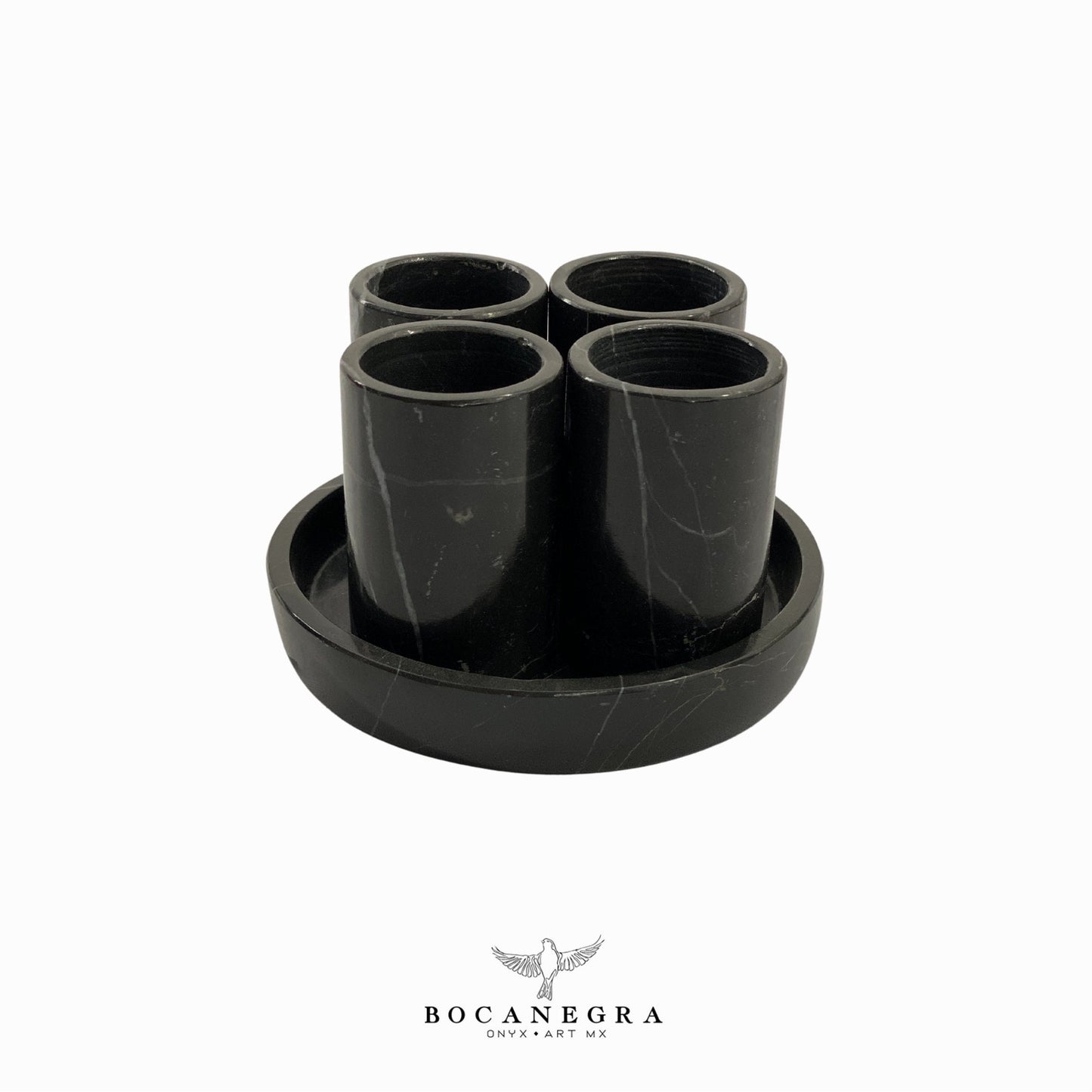 Black Marble Tequila - Hand carved marble shot (4 Set & plate)