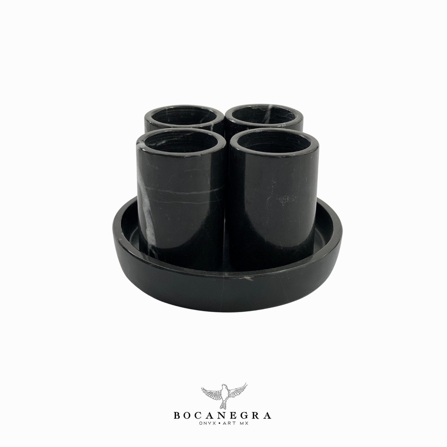 Black Marble Tequila - Hand carved marble shot (4 Set & plate)