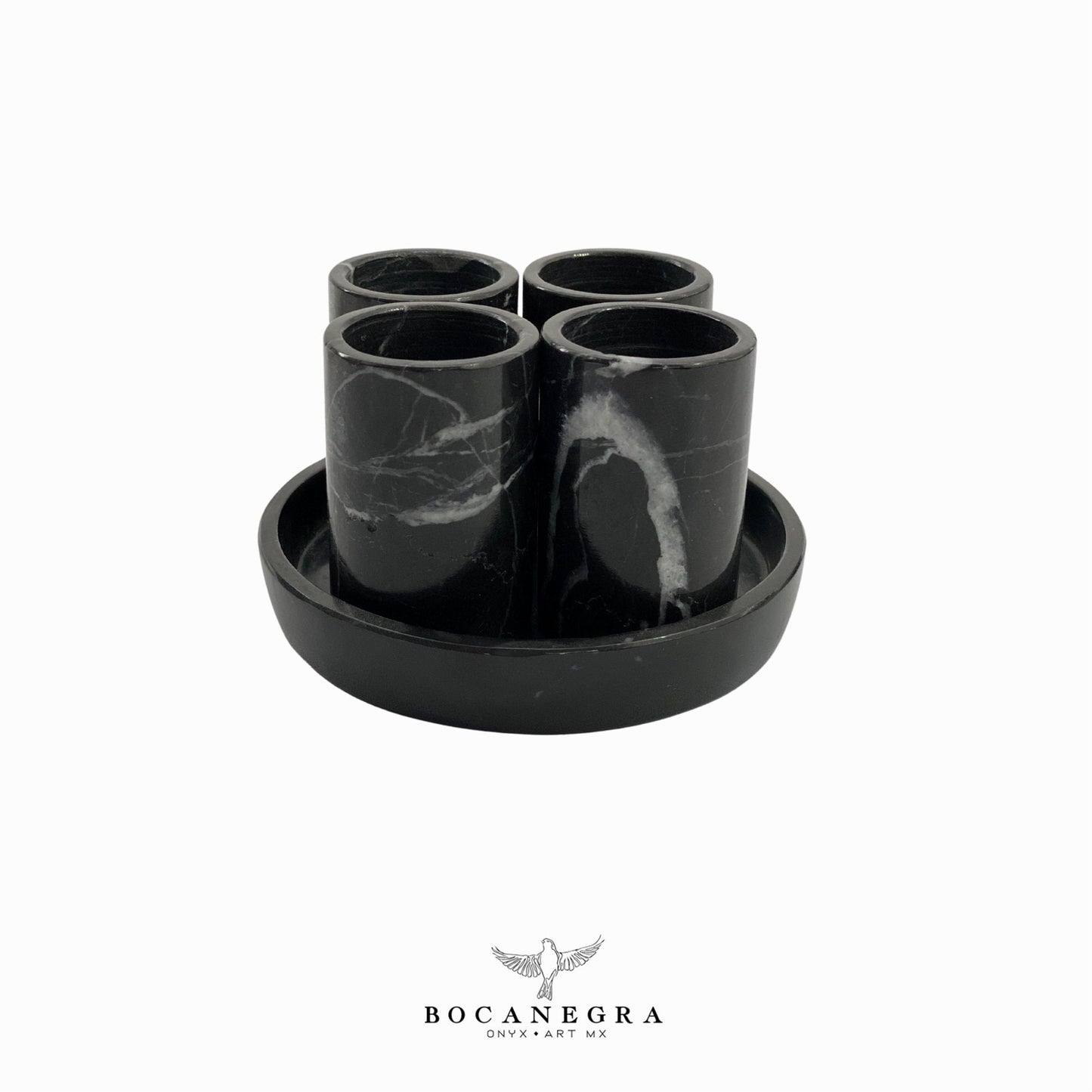 Black Marble Tequila - Hand carved marble shot (4 Set & plate)