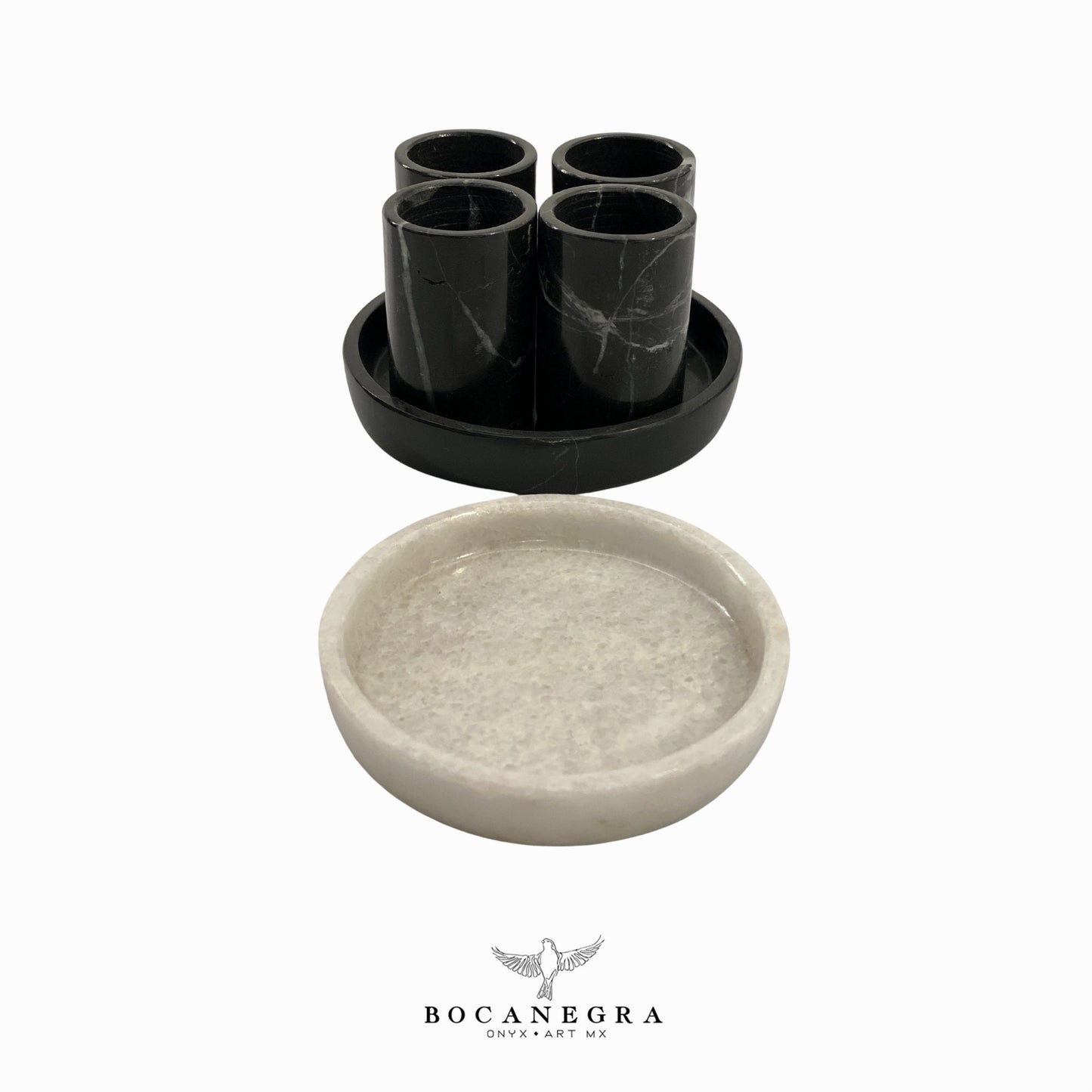 Black Marble Tequila - Hand carved marble shot (4 Set & plate)