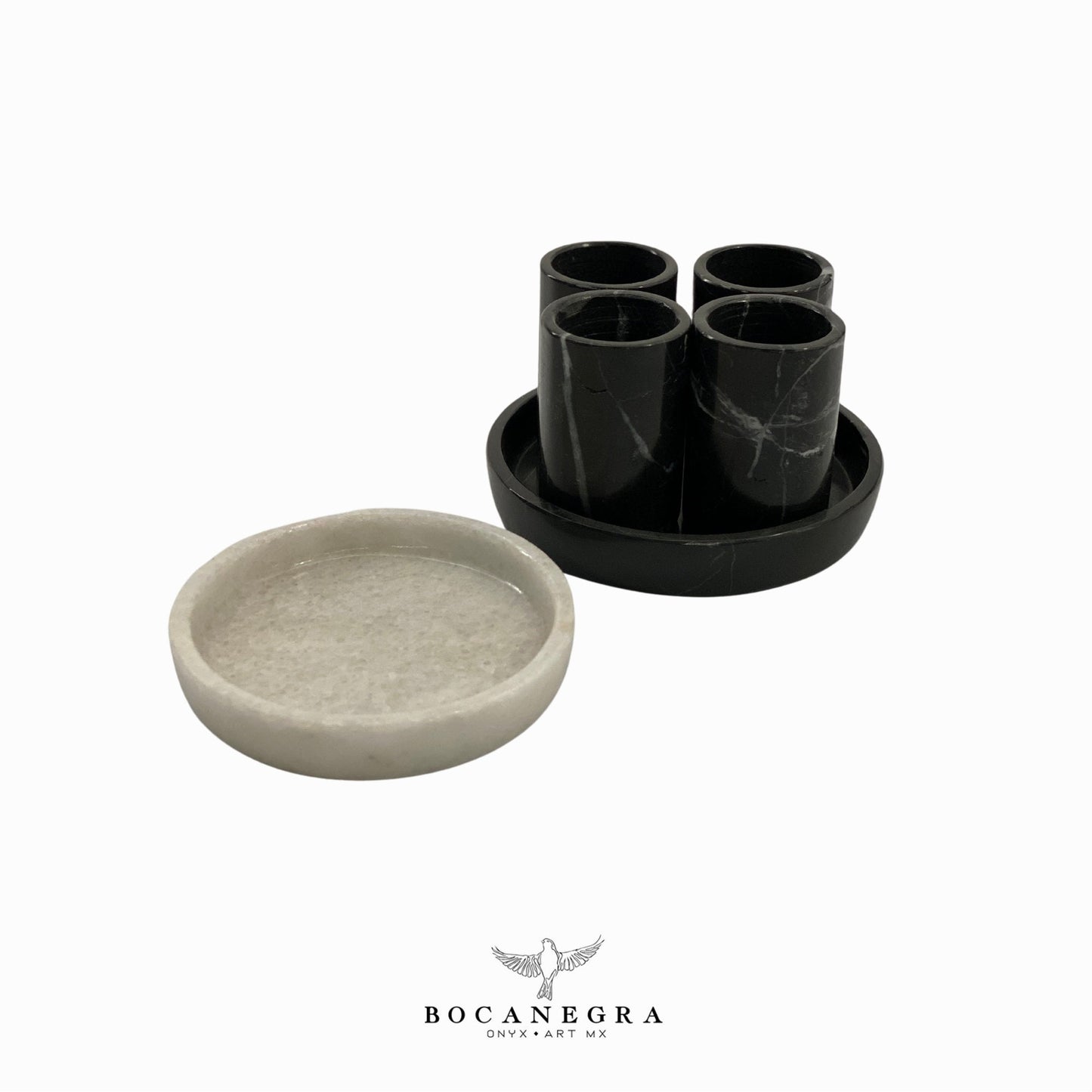 Black Marble Tequila - Hand carved marble shot (4 Set & plate)