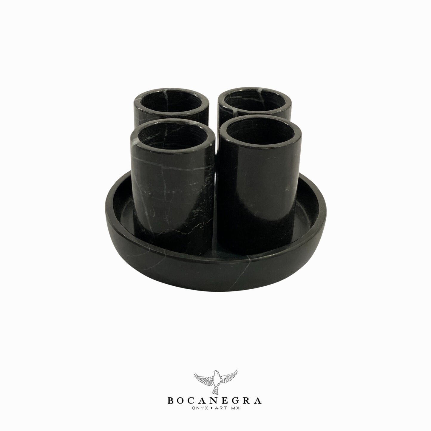 Black Marble Tequila - Hand carved marble shot (4 Set & plate)