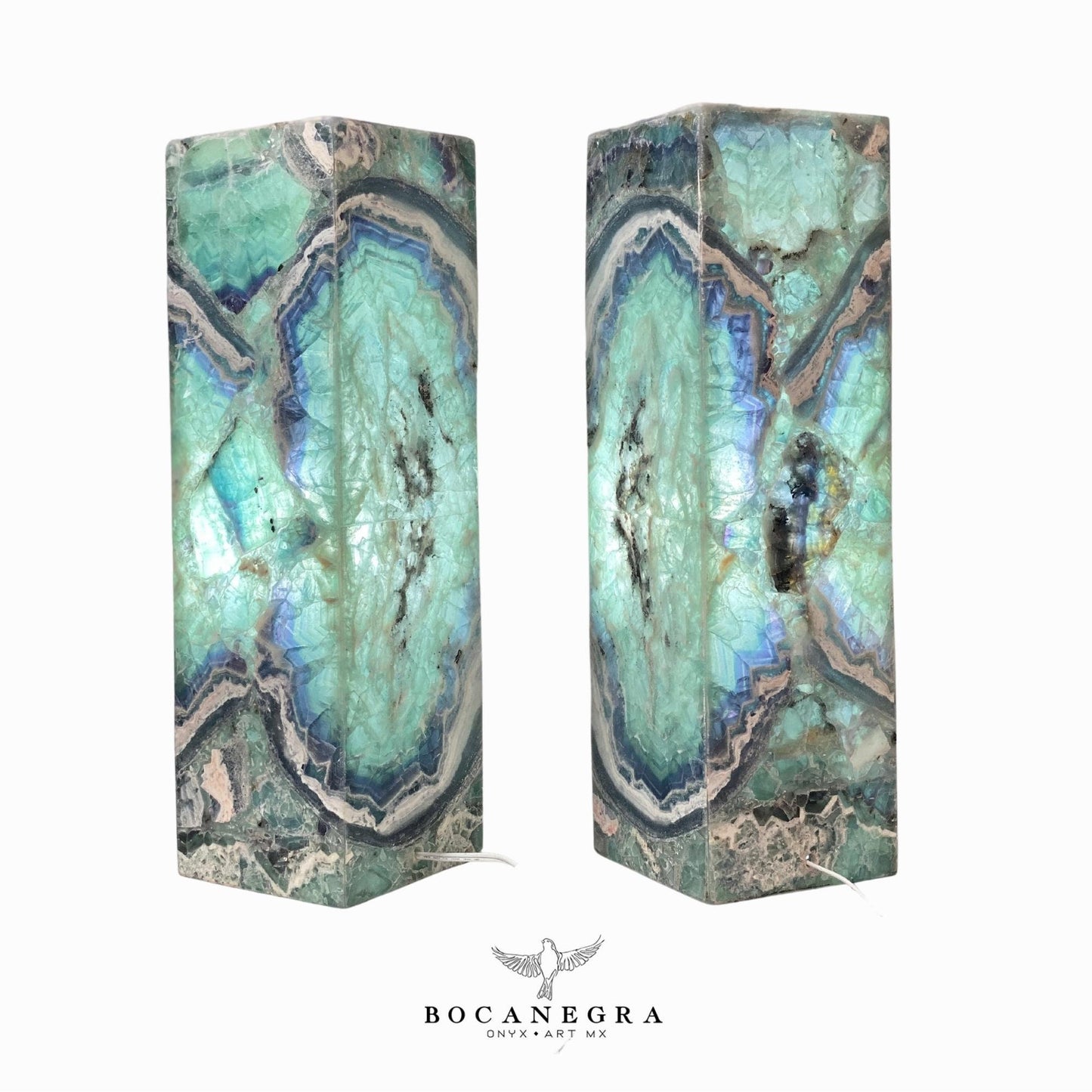 Green and Blue Fluorite Stone Lamps (Two set) - Table Lamp - Home Decor