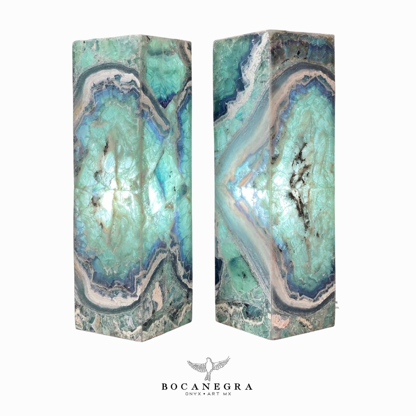 Green and Blue Fluorite Stone Lamps (Two set) - Table Lamp - Home Decor
