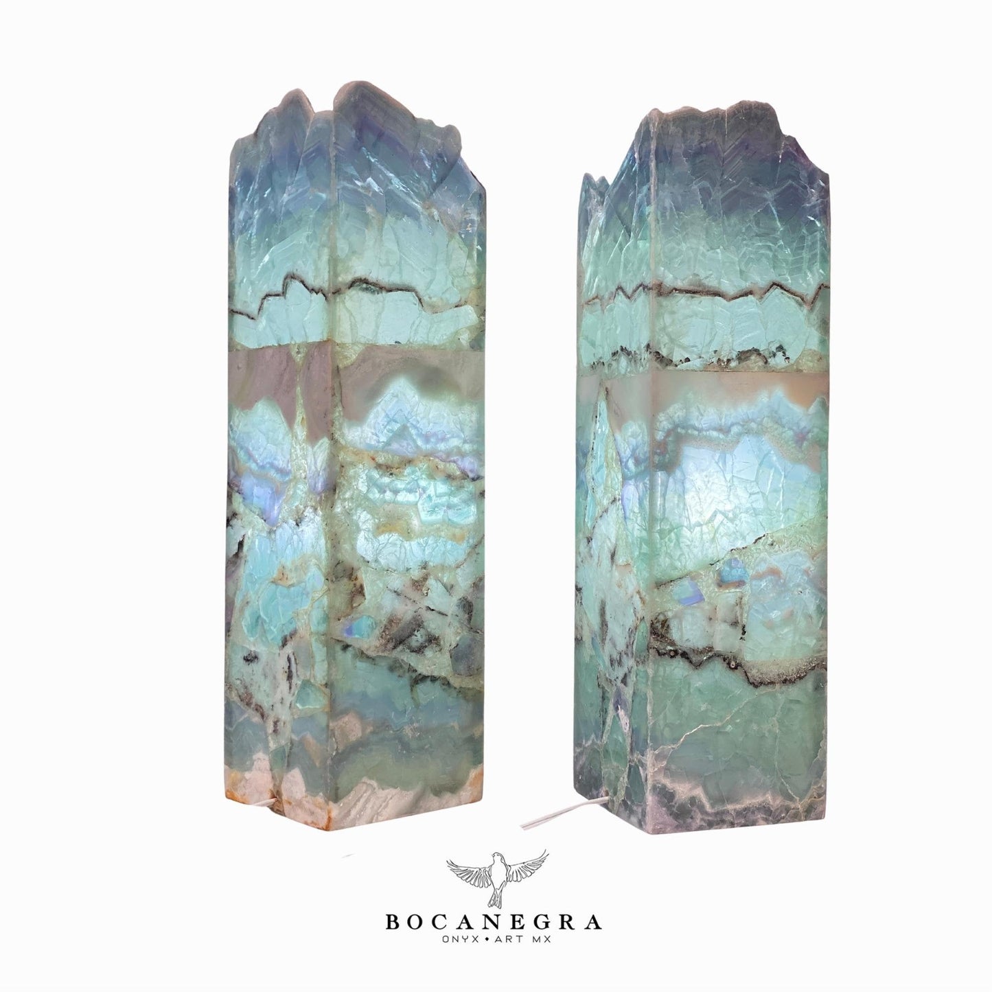 Green and Blue Fluorite Stone Lamps (Two set) - Table Lamp - Home Decor