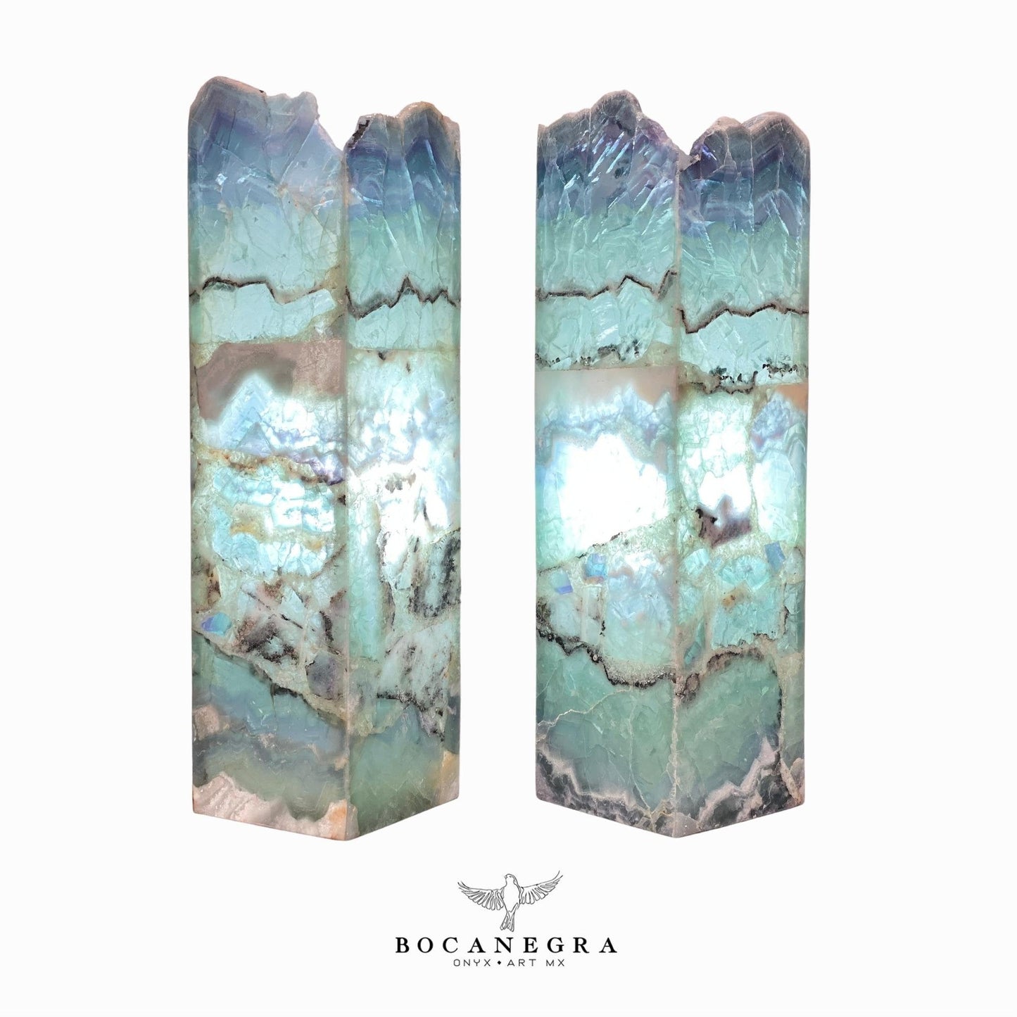 Green and Blue Fluorite Stone Lamps (Two set) - Table Lamp - Home Decor