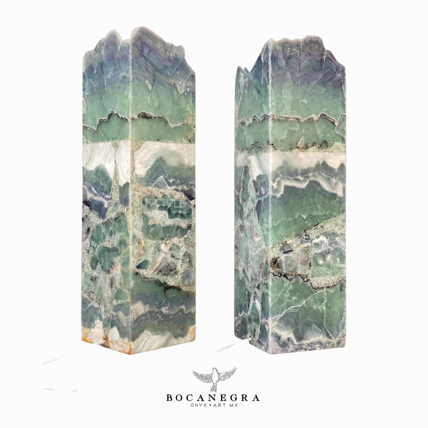 Green and Blue Fluorite Stone Lamps (Two set) - Table Lamp - Home Decor