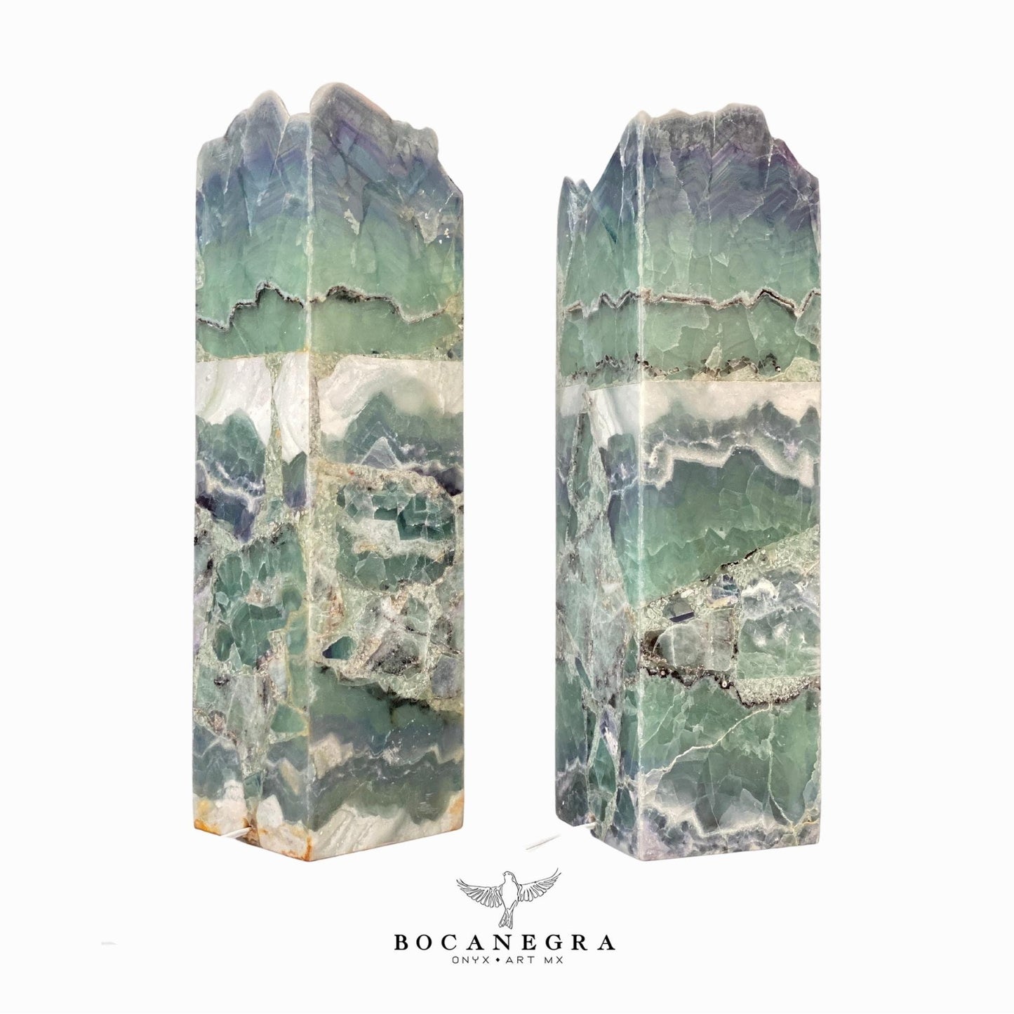 Green and Blue Fluorite Stone Lamps (Two set) - Table Lamp - Home Decor