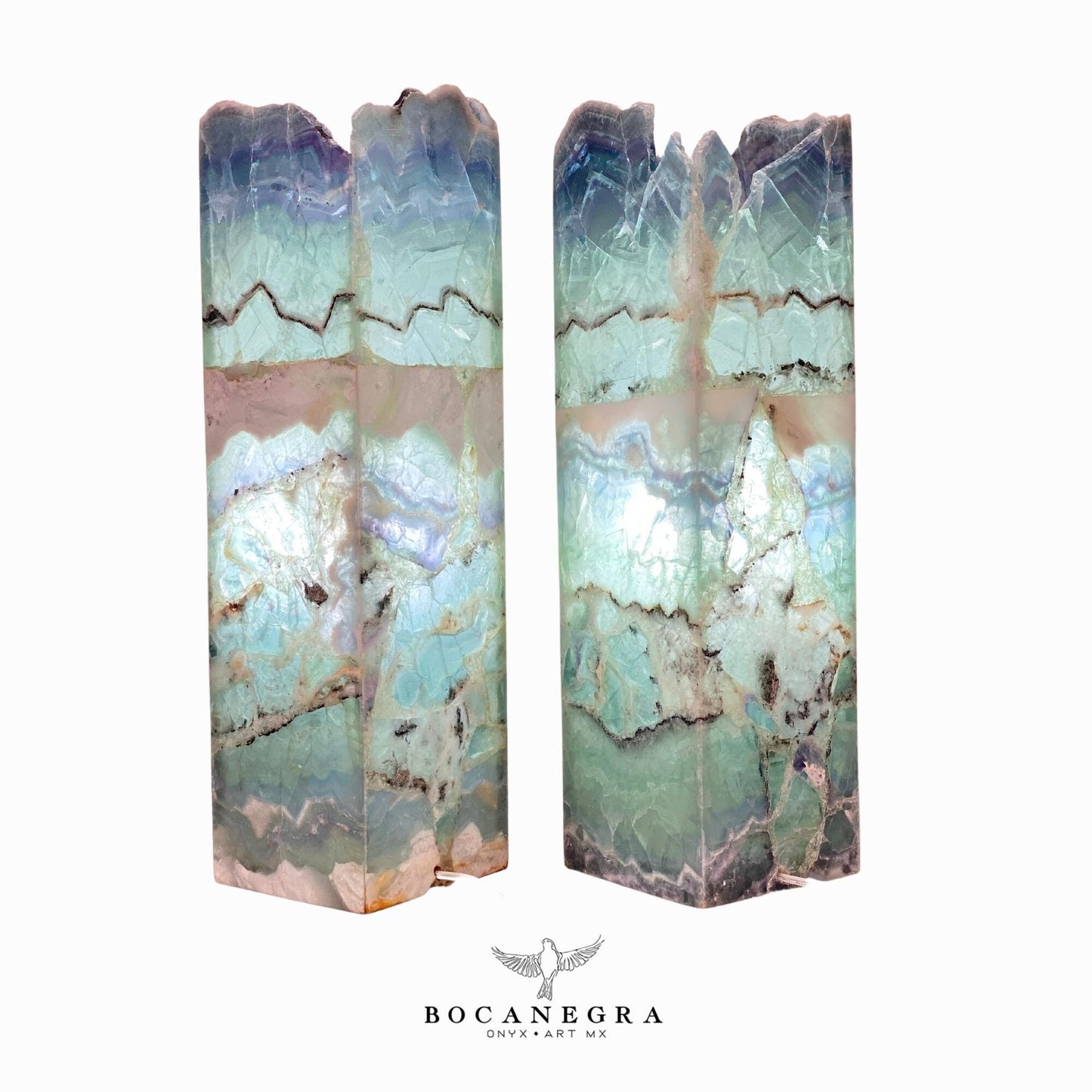 Green and Blue Fluorite Stone Lamps (Two set) - Table Lamp - Home Decor