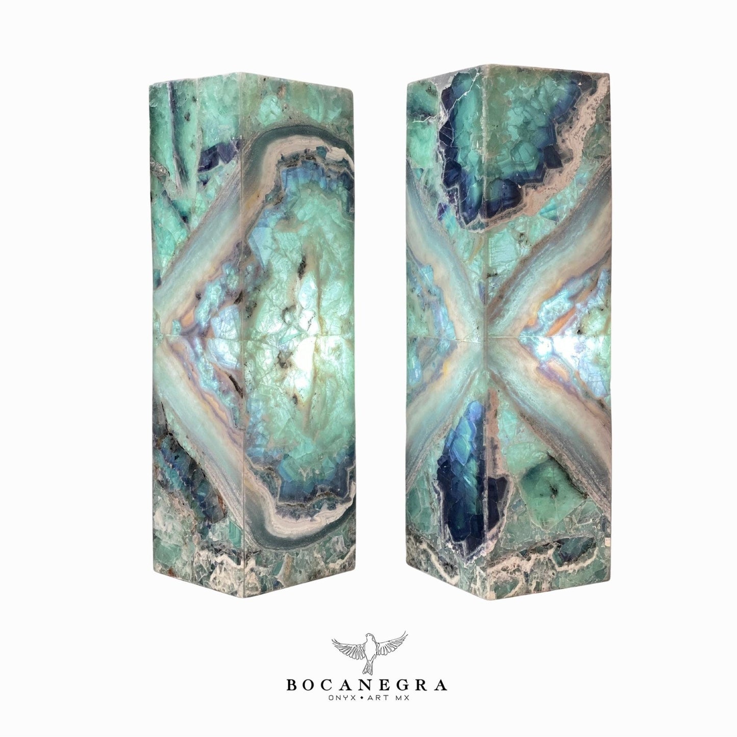 Green and Blue Fluorite Stone Lamps (Two set) - Table Lamp - Home Decor