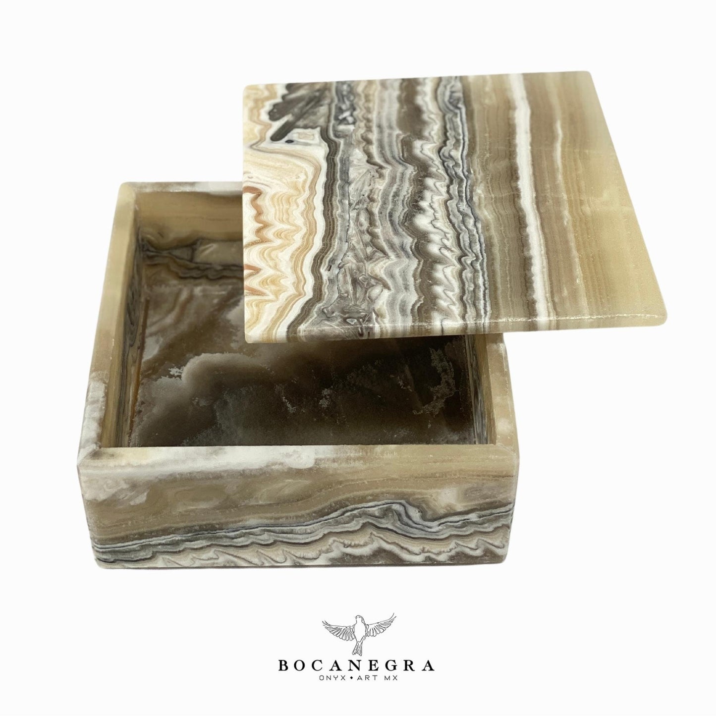 Beige & Gray Onyx Square Jewelry Box - Organizer - Storage Box