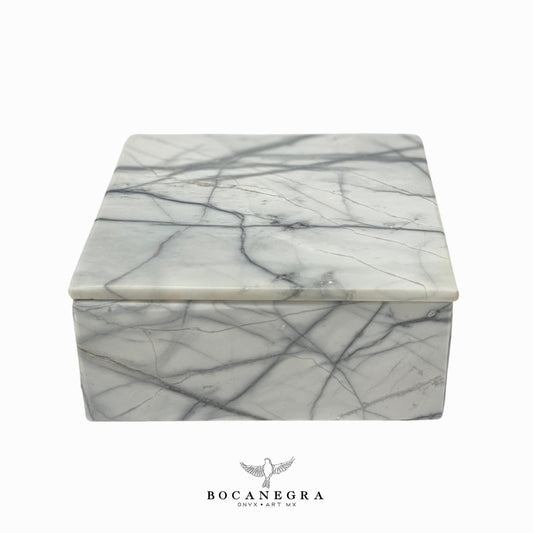White & Gray Marble Square Jewelry Box - Organizer - Storage Box