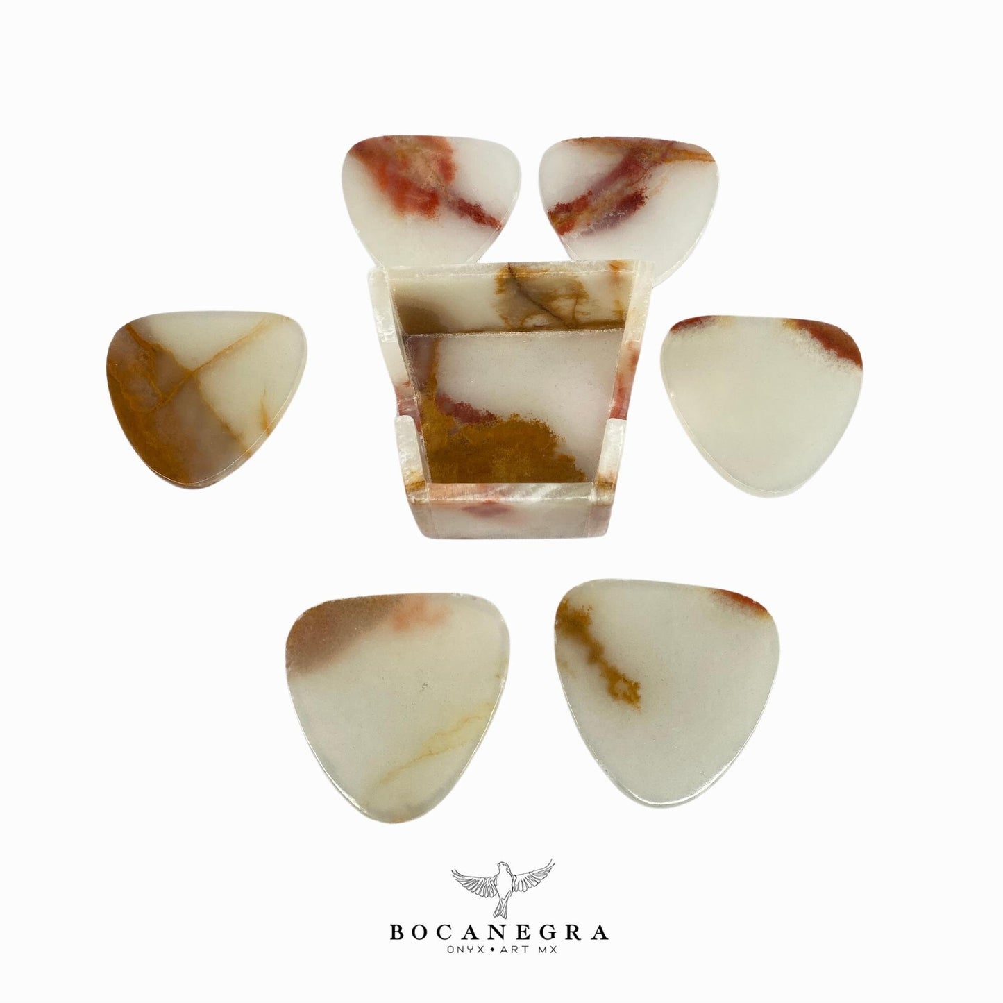 Coasters Set of 6 beige & brown Onyx⎪Cup Onyx Holder