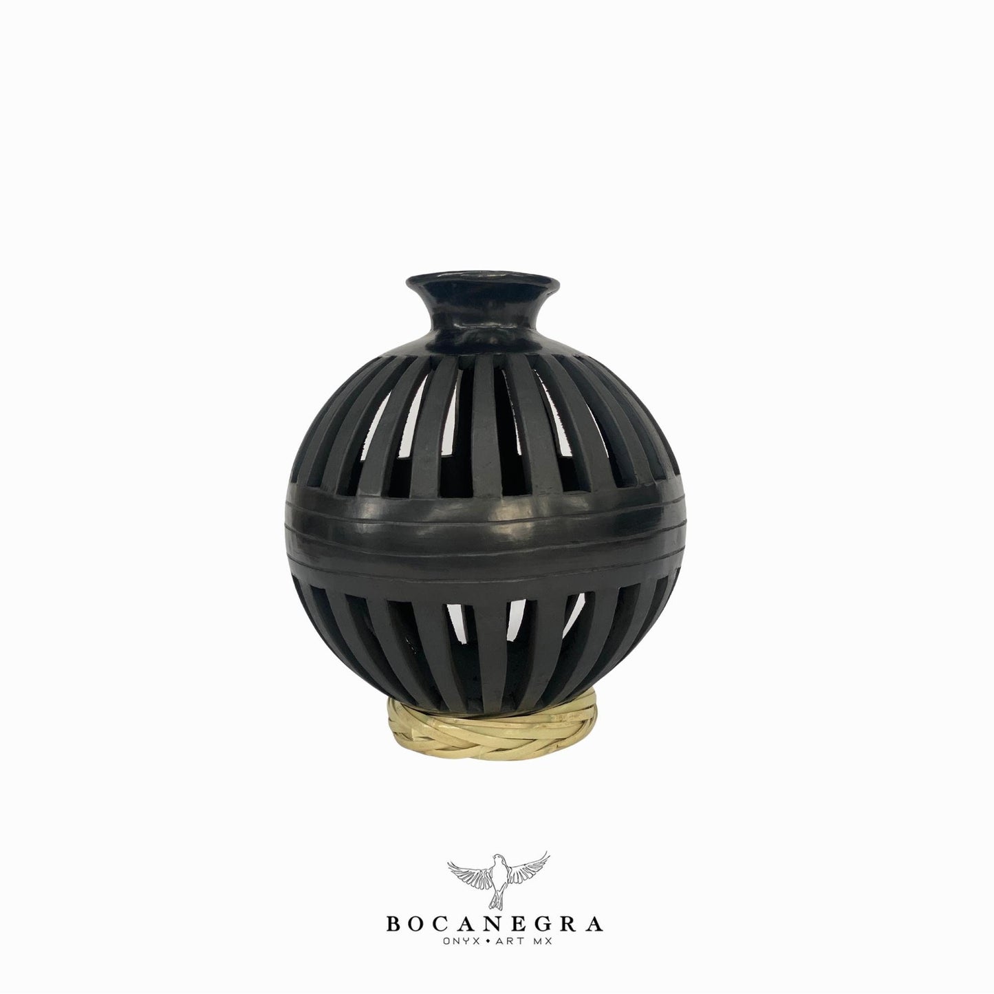 Black Clay Carved Vase - Decorative jar - Mexican barro negro