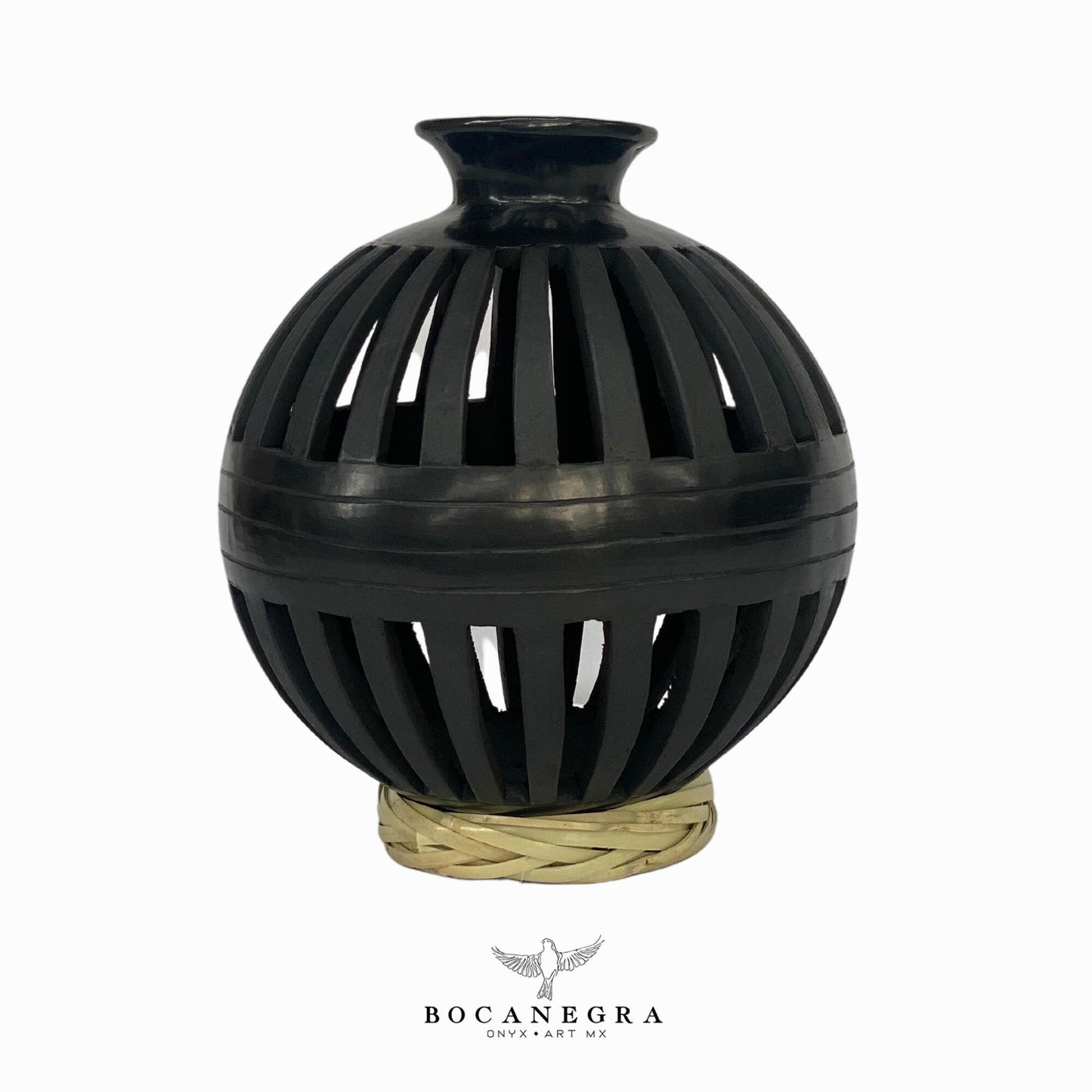 Black Clay Carved Vase - Decorative jar - Mexican barro negro