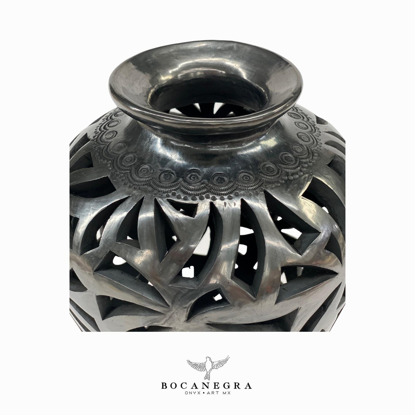 Black Clay Carved Vase - Decorative jar - Mexican barro negro