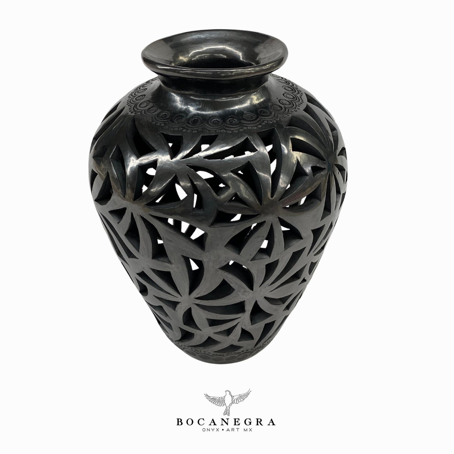 Black Clay Carved Vase - Decorative jar - Mexican barro negro