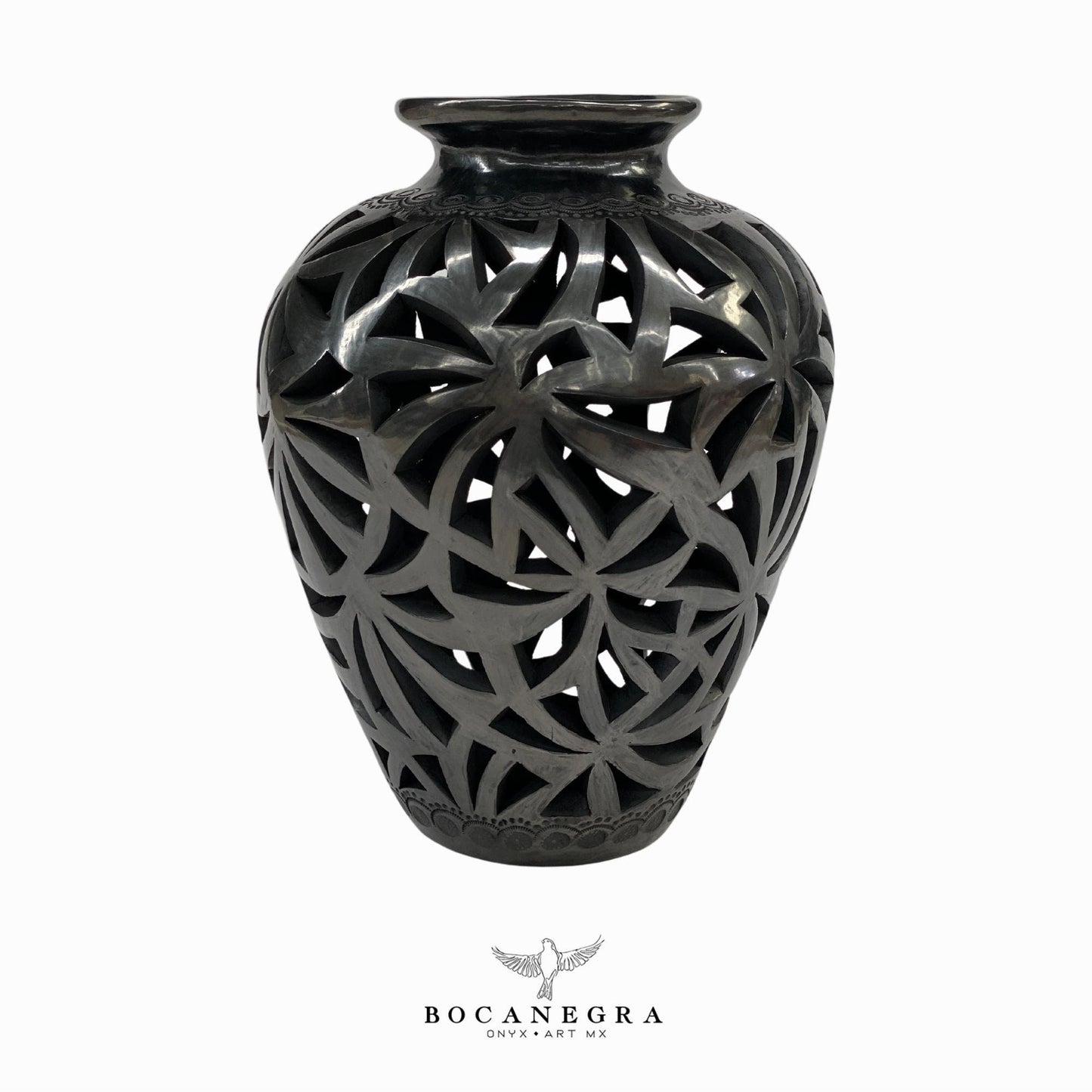 Black Clay Carved Vase - Decorative jar - Mexican barro negro