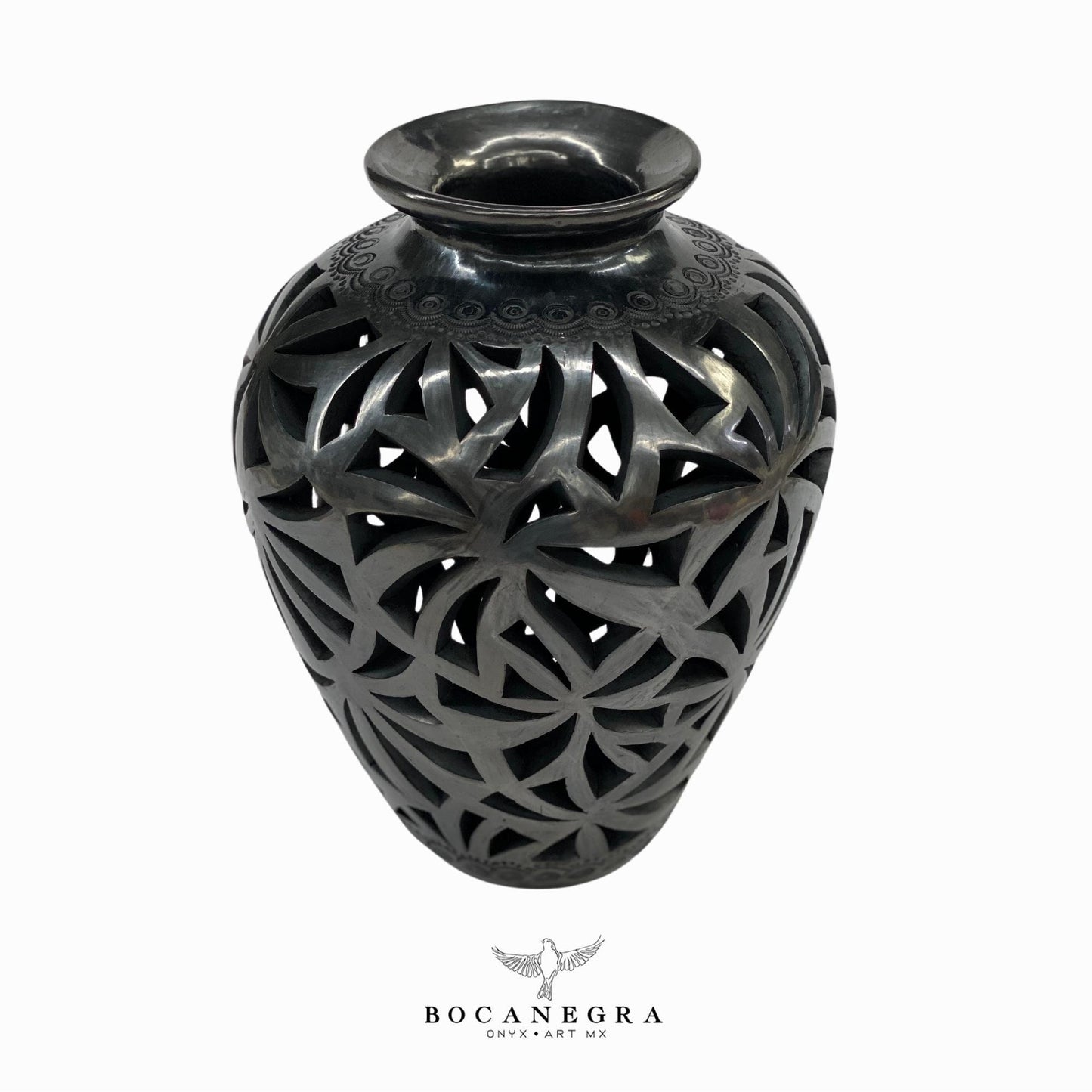 Black Clay Carved Vase - Decorative jar - Mexican barro negro