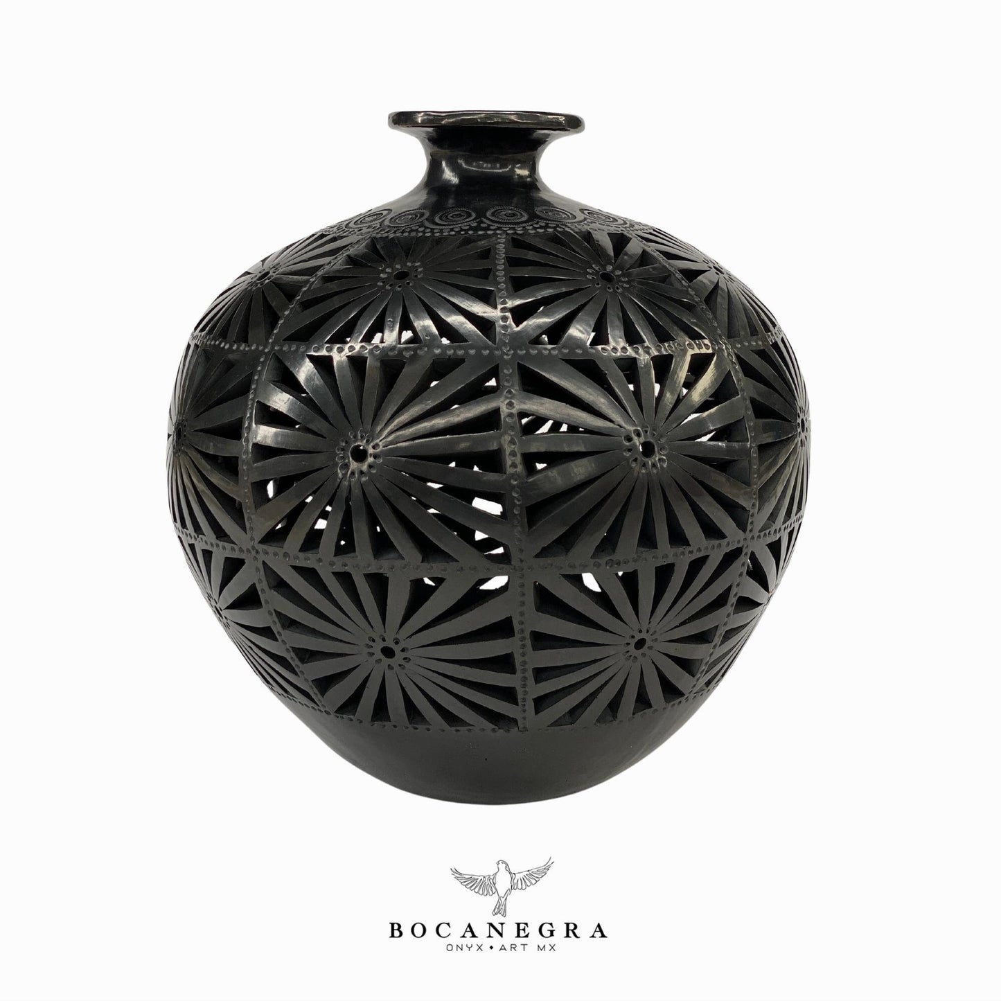 Black Clay Carved Vase - Decorative jar - Mexican barro negro