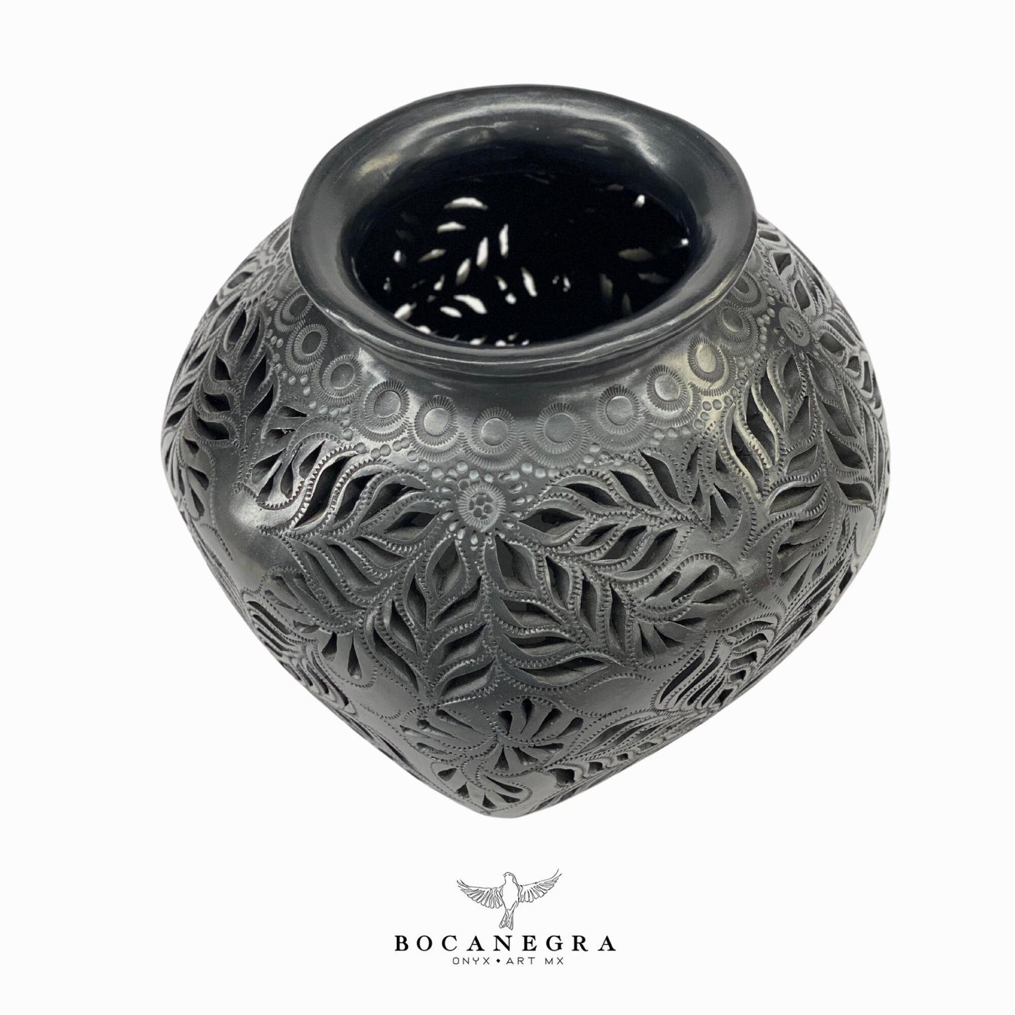 Black Clay Carved Vase - Decorative jar - Mexican barro negro