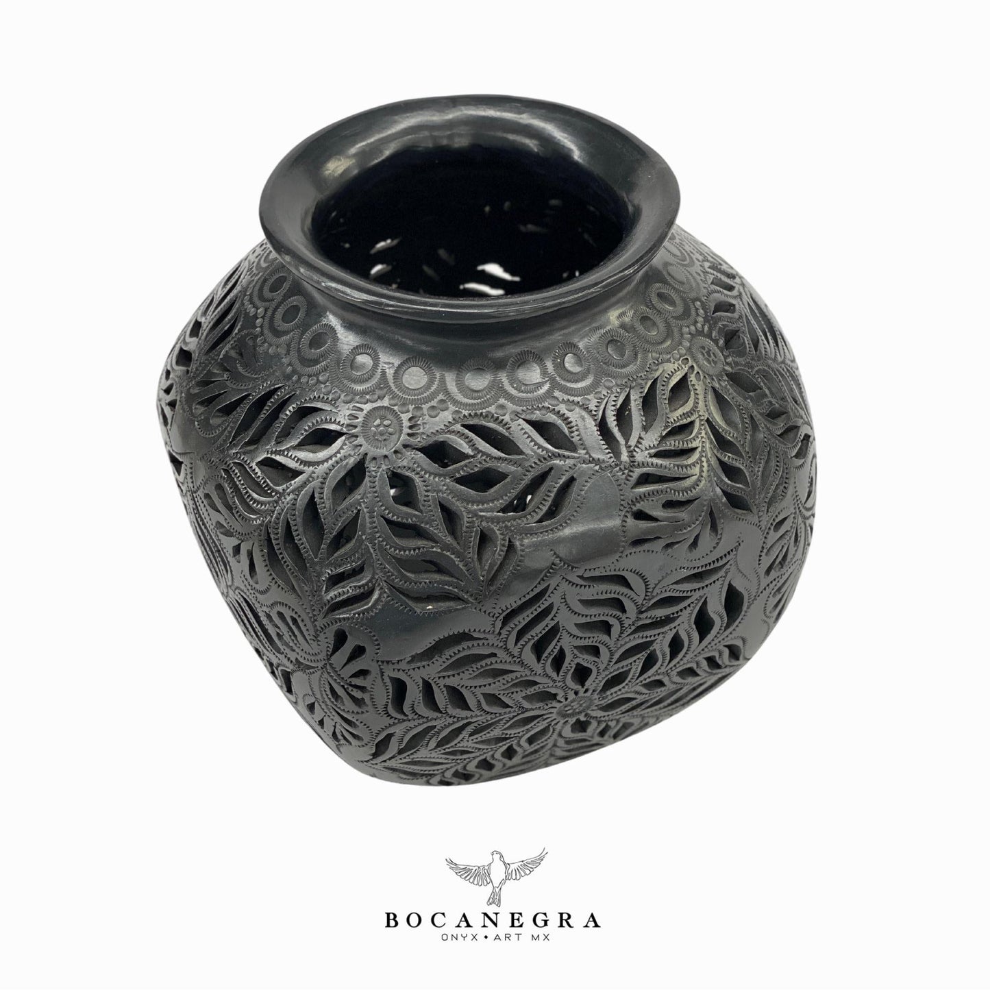 Black Clay Carved Vase - Decorative jar - Mexican barro negro