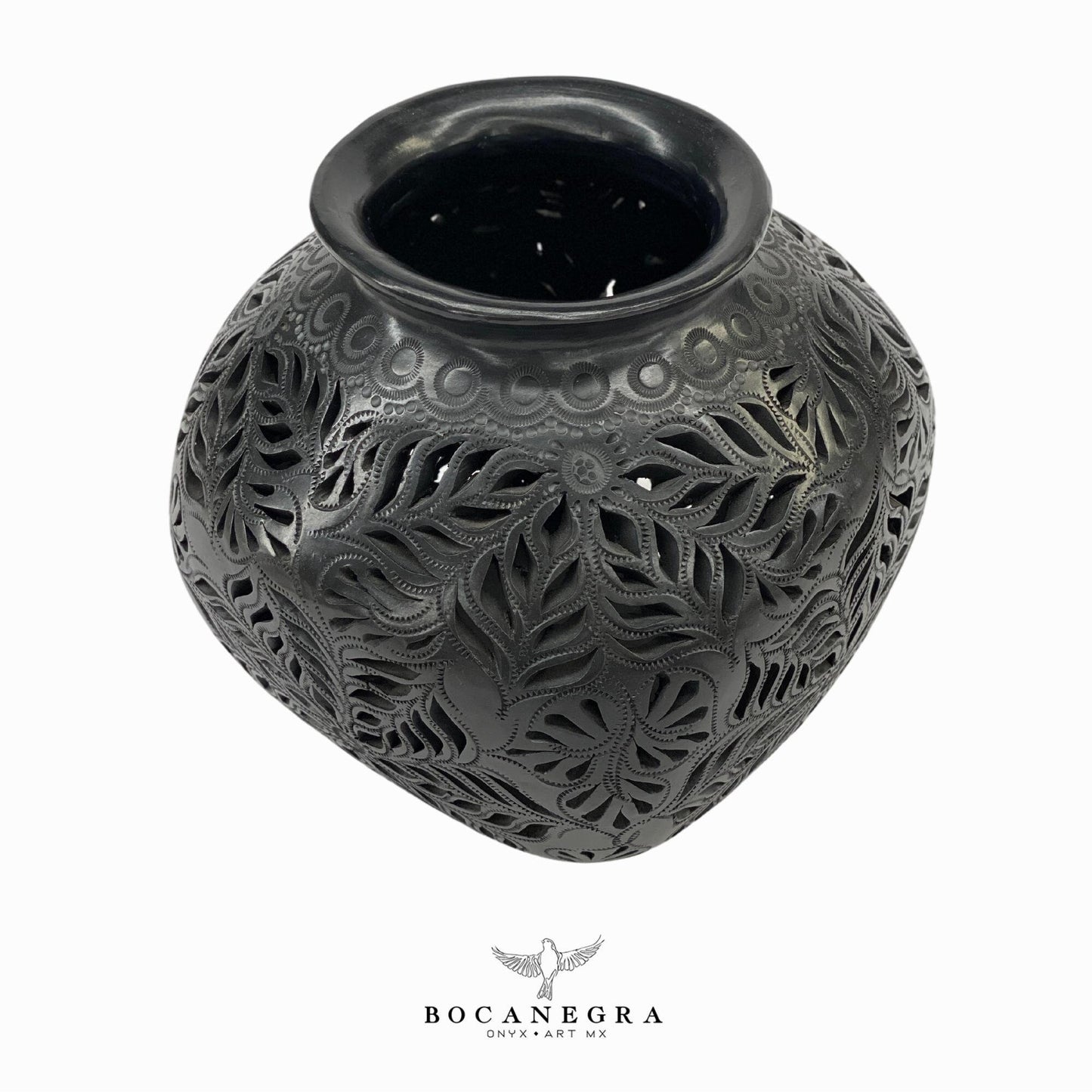 Black Clay Carved Vase - Decorative jar - Mexican barro negro
