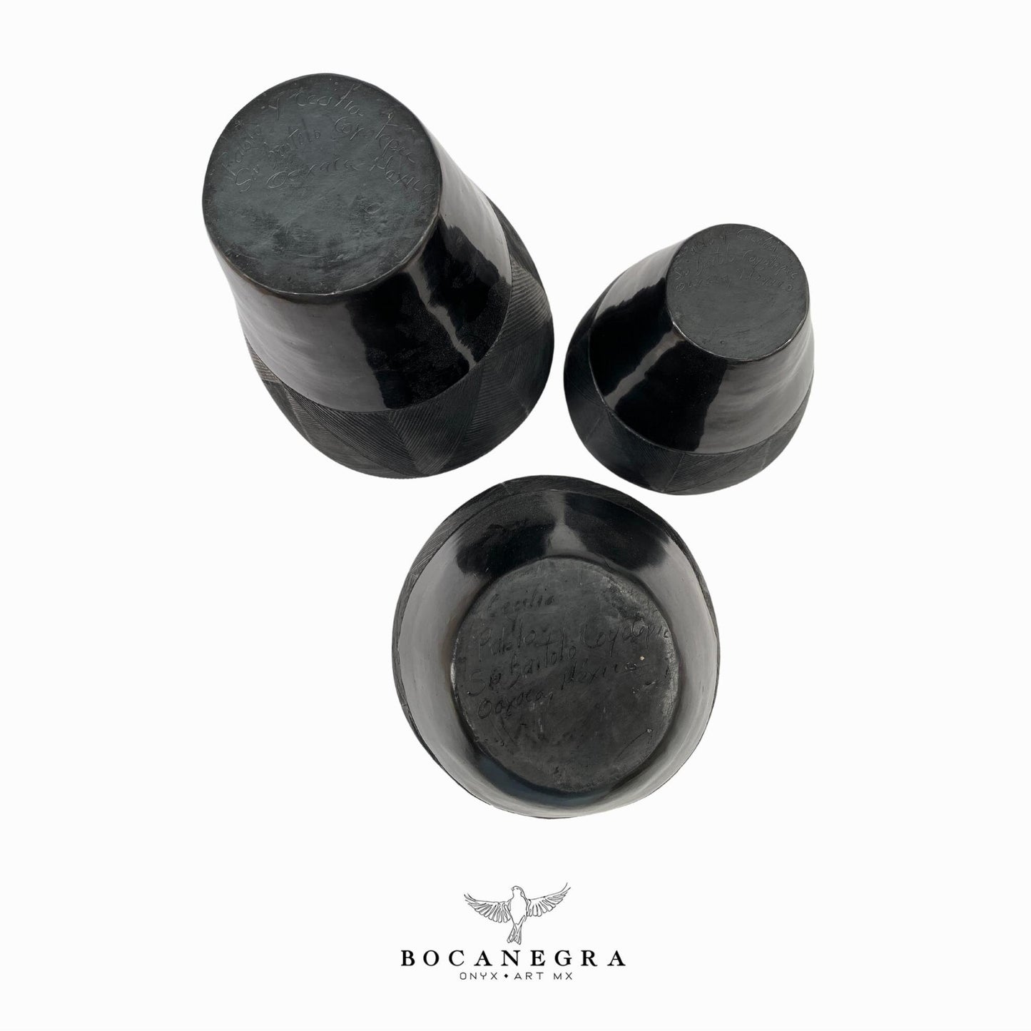 Black Clay Carved Vase (3 set) - Decorative jar - Mexican barro negro