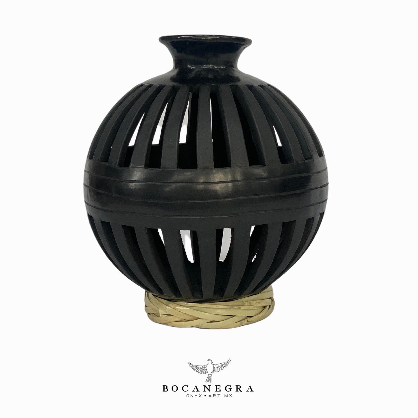 Black Clay Carved Vase - Decorative jar - Mexican barro negro